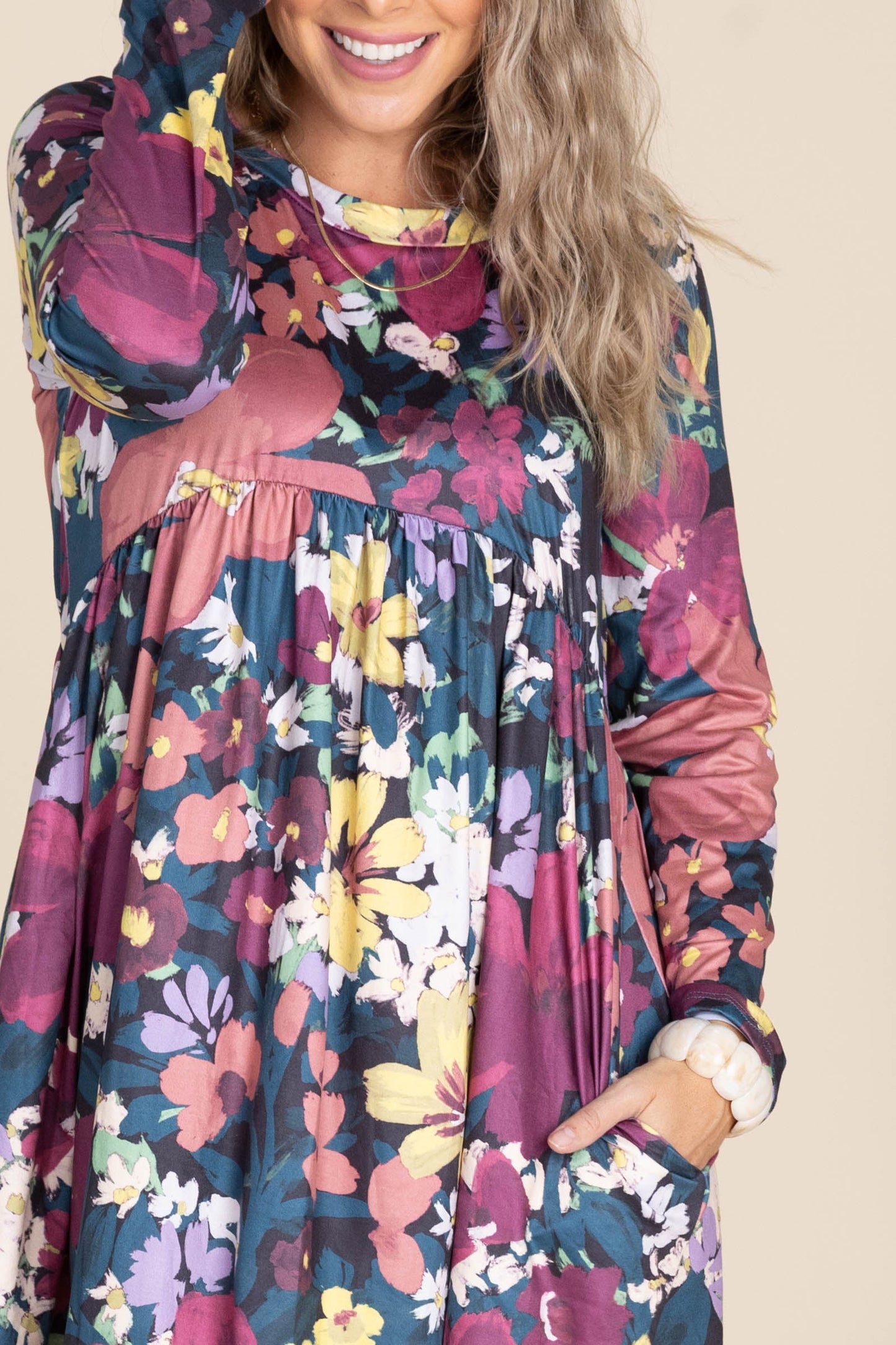 Floral Babydoll Knit Dresses With Pockets