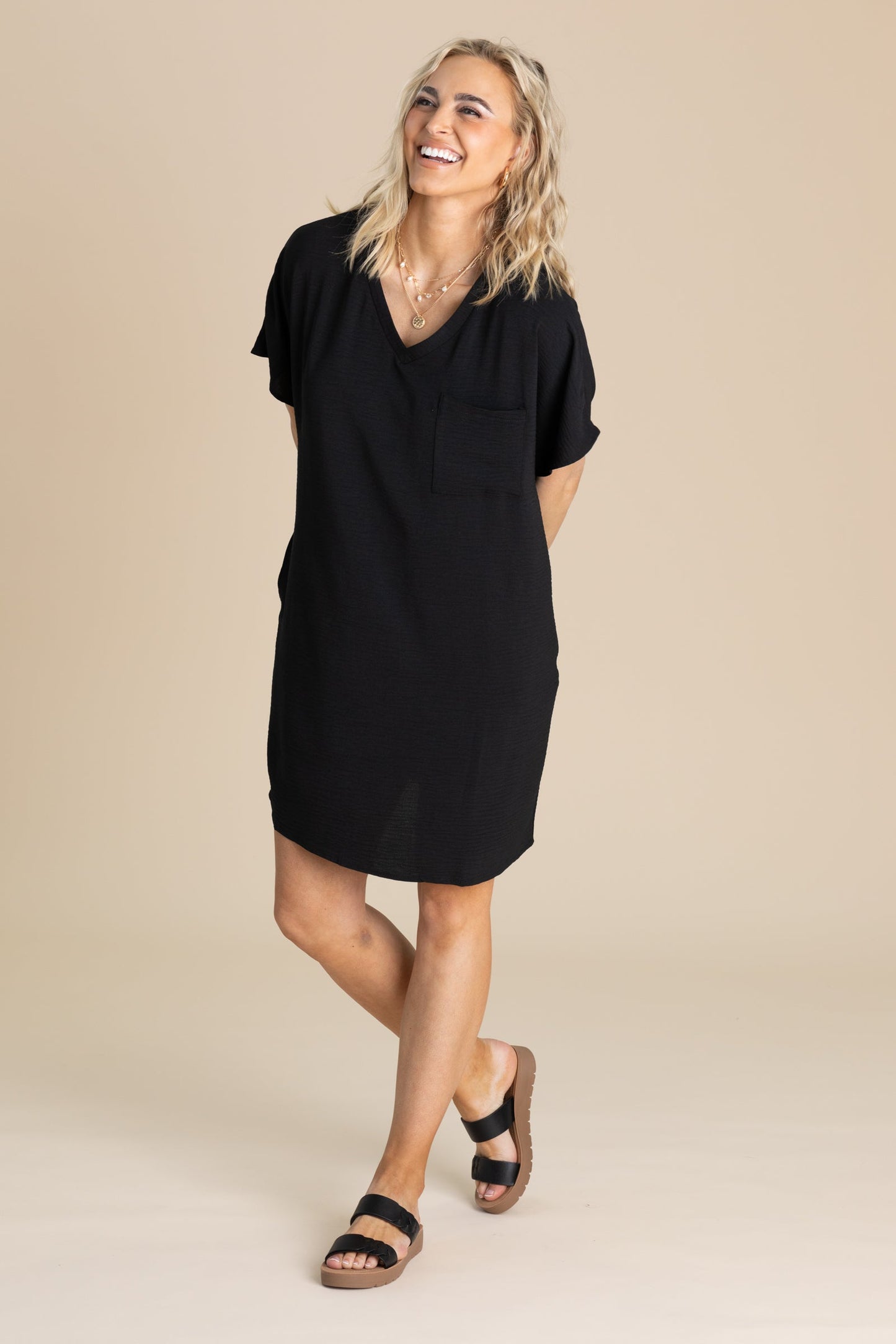 Woven Airflow V-Neck Tee Shirt Dress