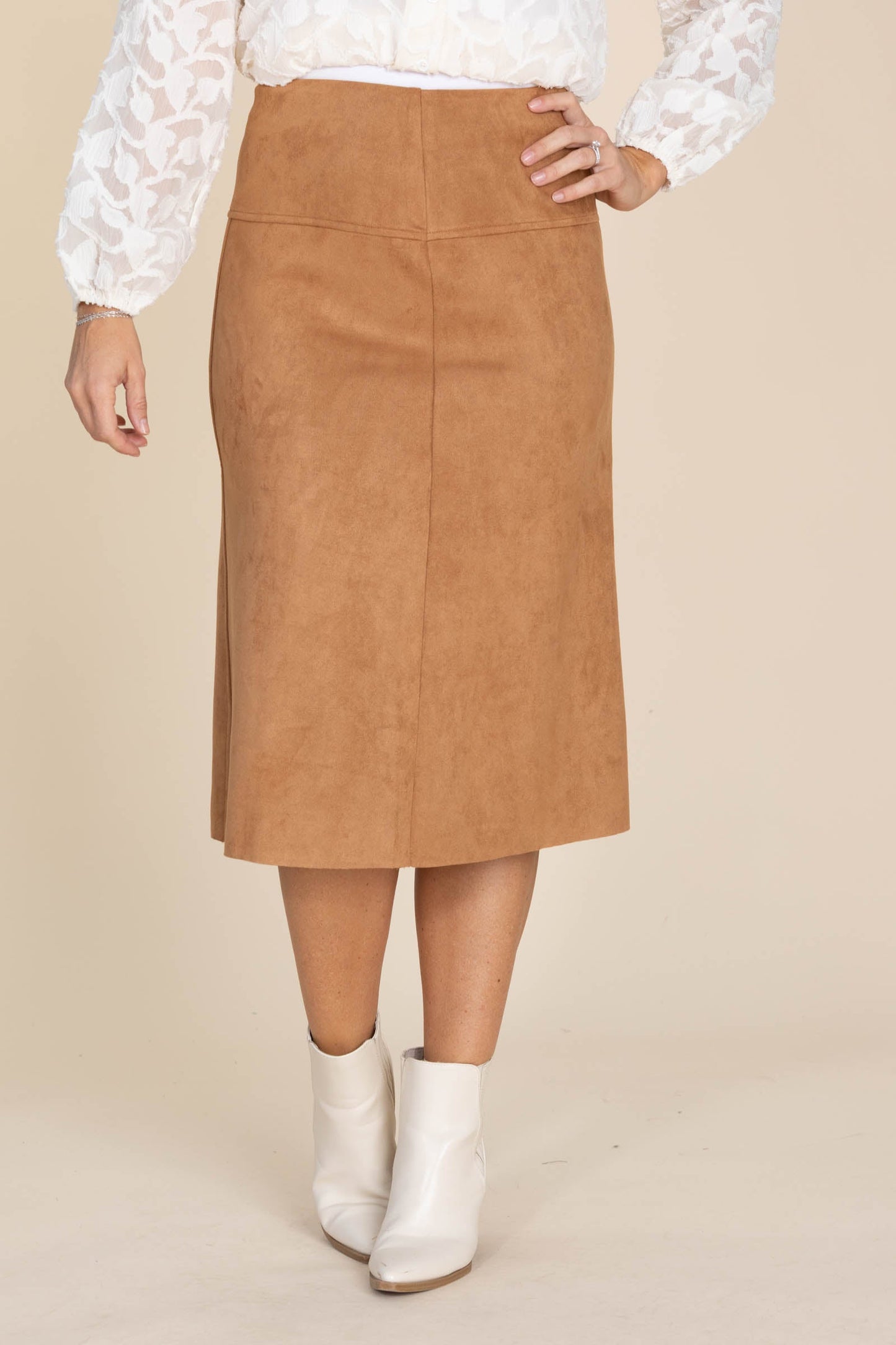 Camel Soft Microsuede Midi Skirt