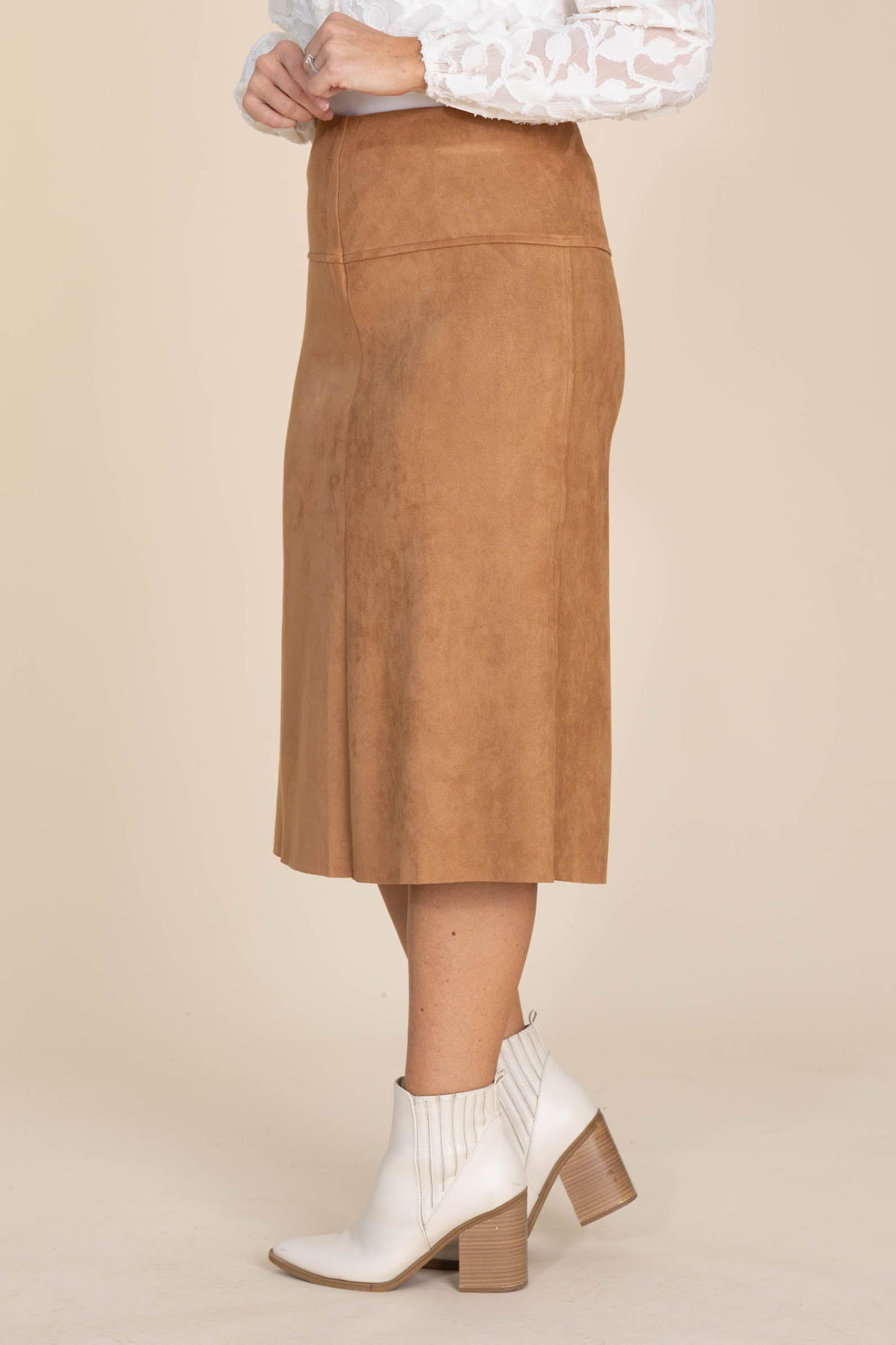 Camel Soft Microsuede Midi Skirt