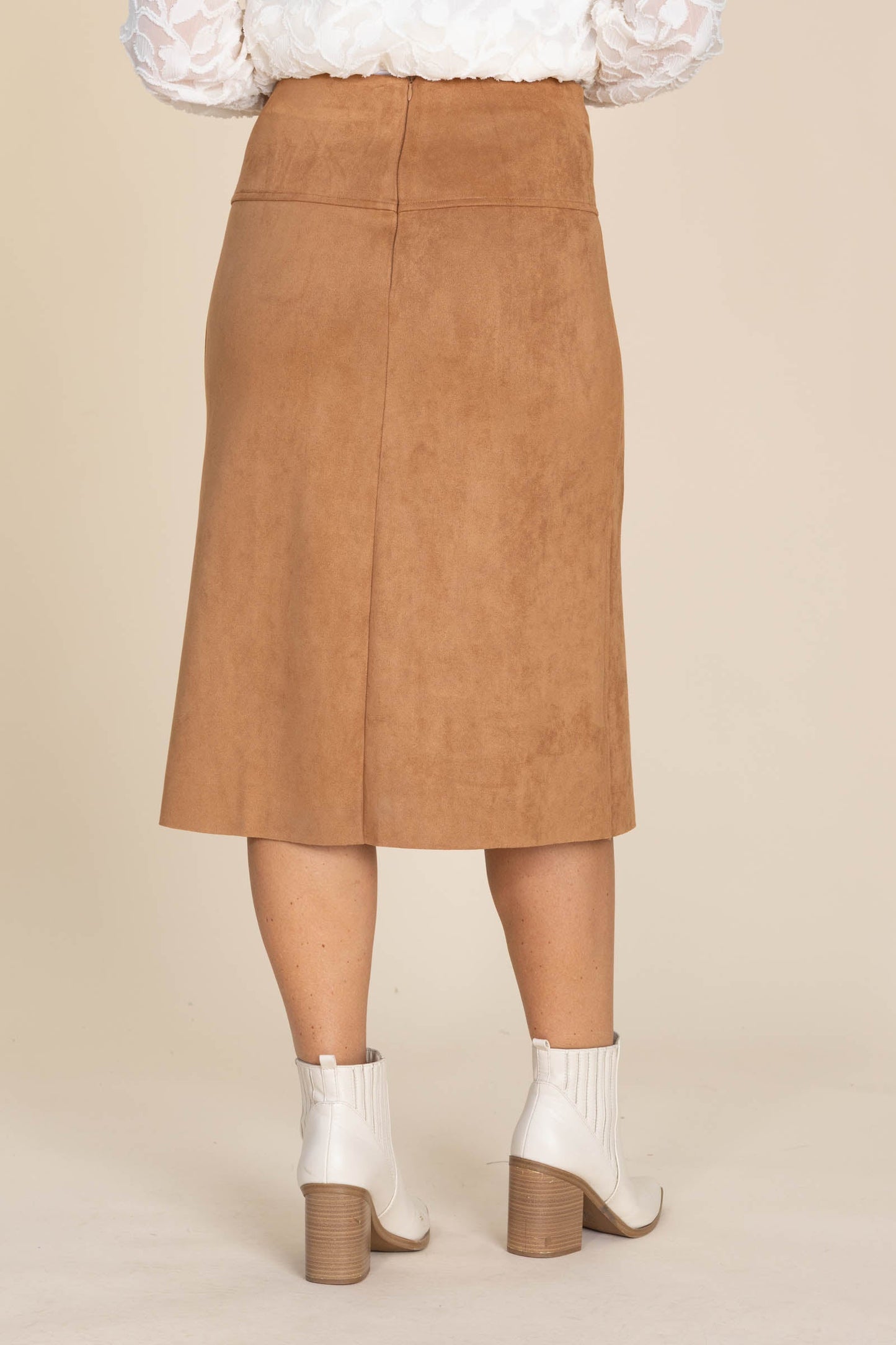 Camel Soft Microsuede Midi Skirt