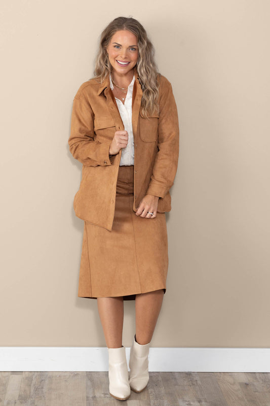 Camel Soft Microsuede Midi Skirt