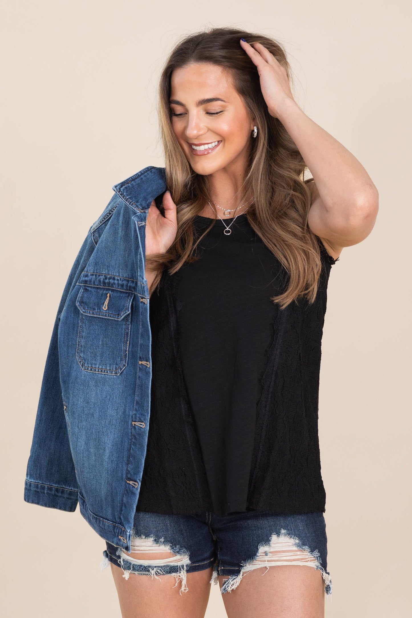 Black Vintage Knit Lacey Sleeveless Top