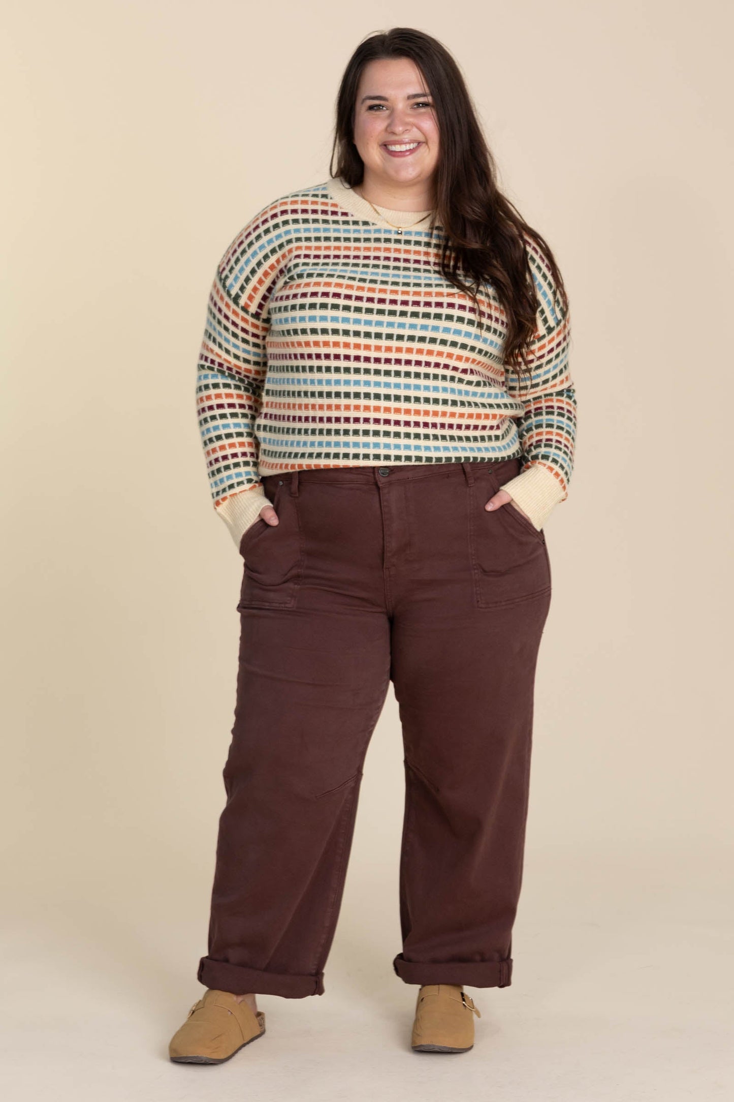 Risen Chocolate Ankle Cuffed Barrel Pants