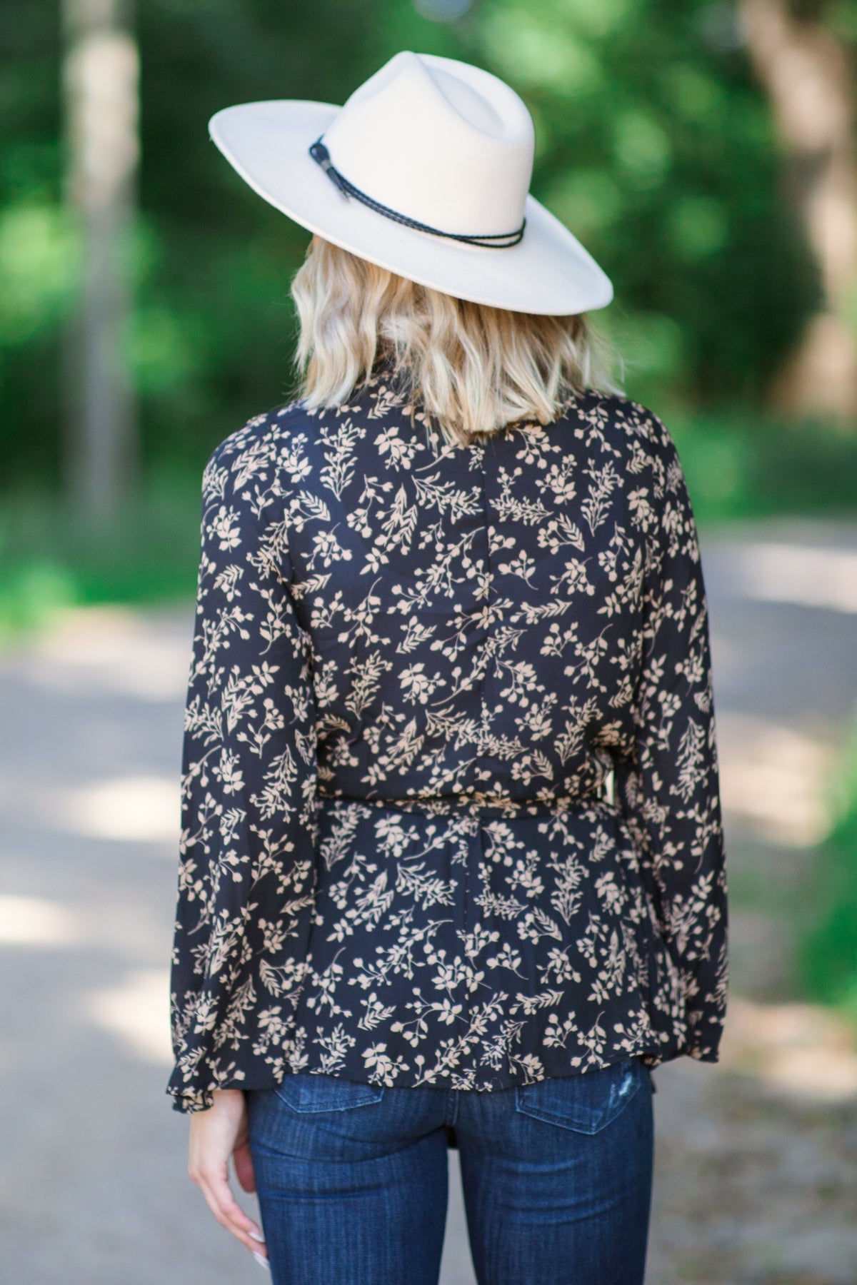 Black and Taupe Floral Tie Waist Long Blazer