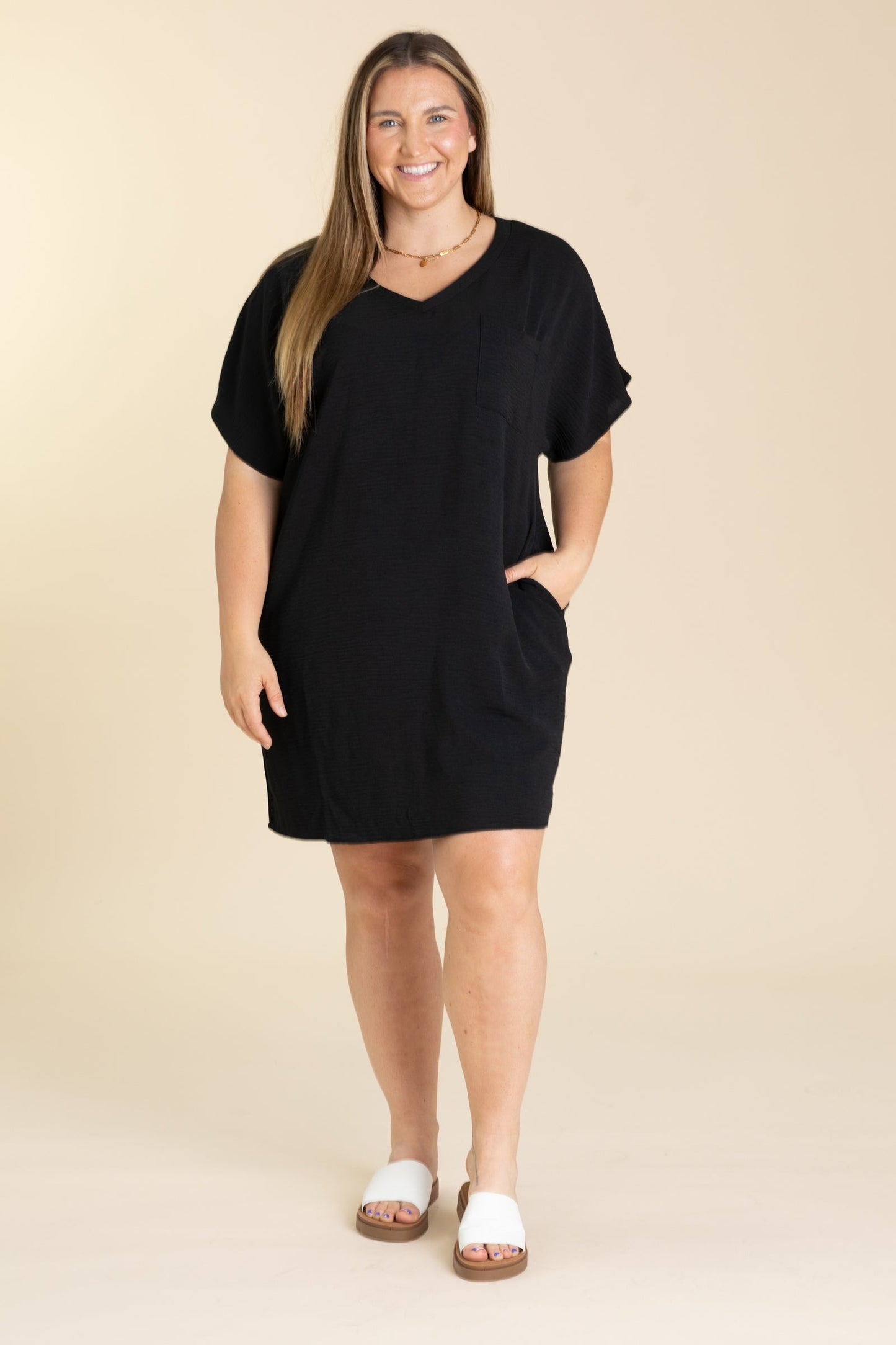Woven Airflow V-Neck Tee Shirt Dress