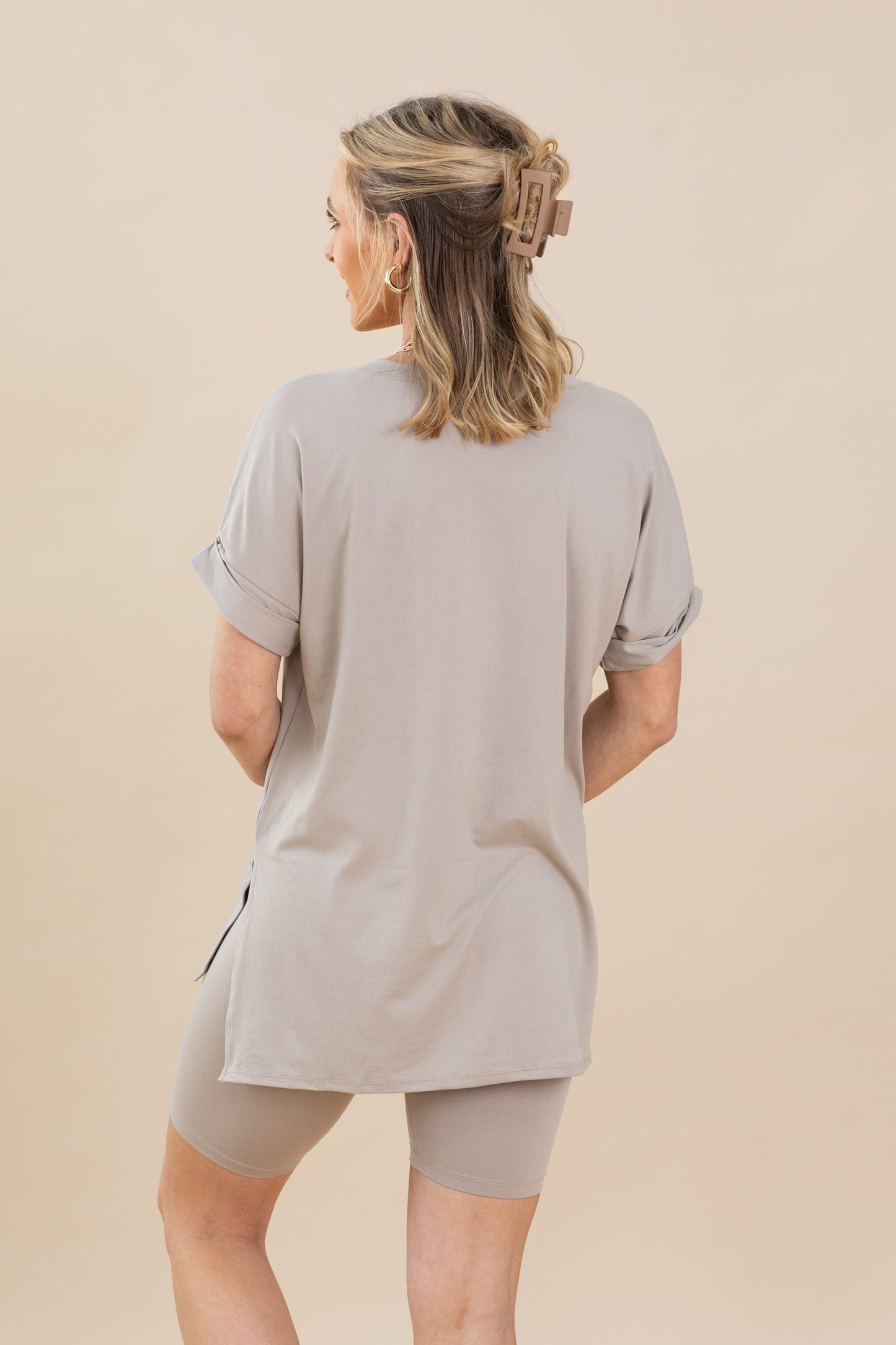 Soft V-Neck Top And Biker Short Set