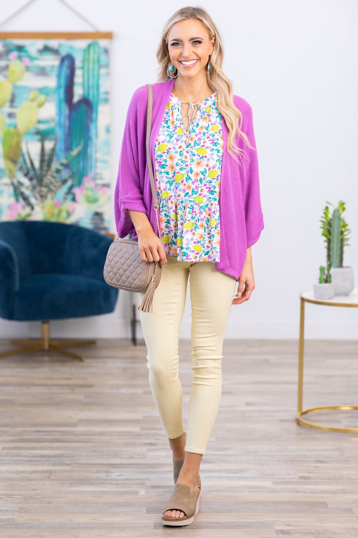 Teal and Coral Floral Tie Front Tank