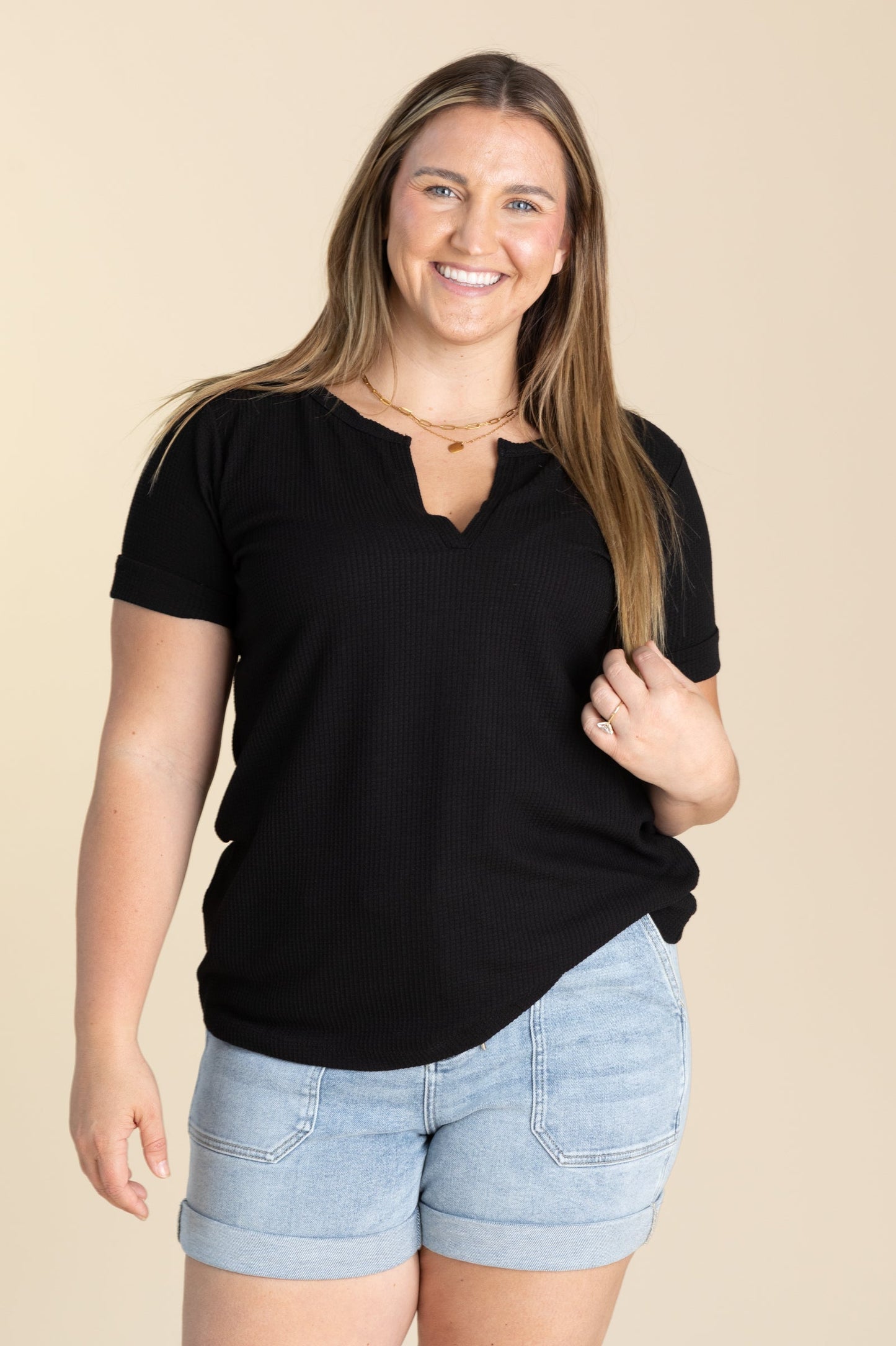 Melange Baby Waffle Henley Knit Top