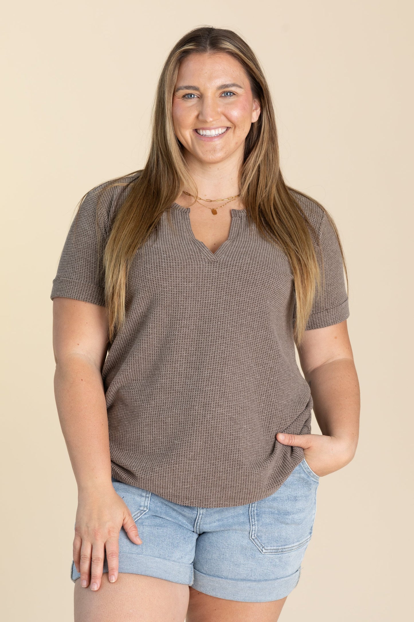 Melange Baby Waffle Henley Knit Top