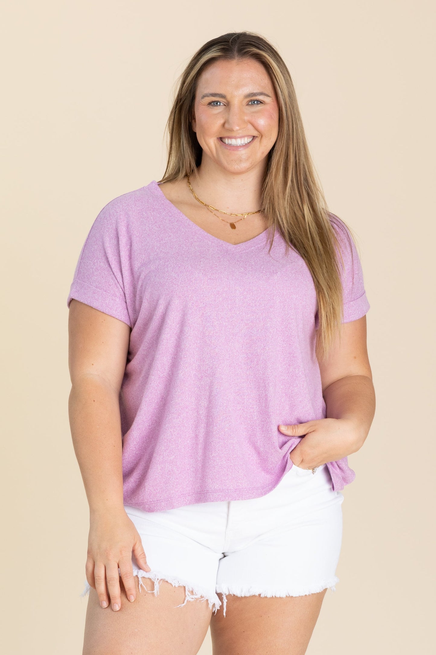 Soft Melange Hacci V-Neck Knit Tee