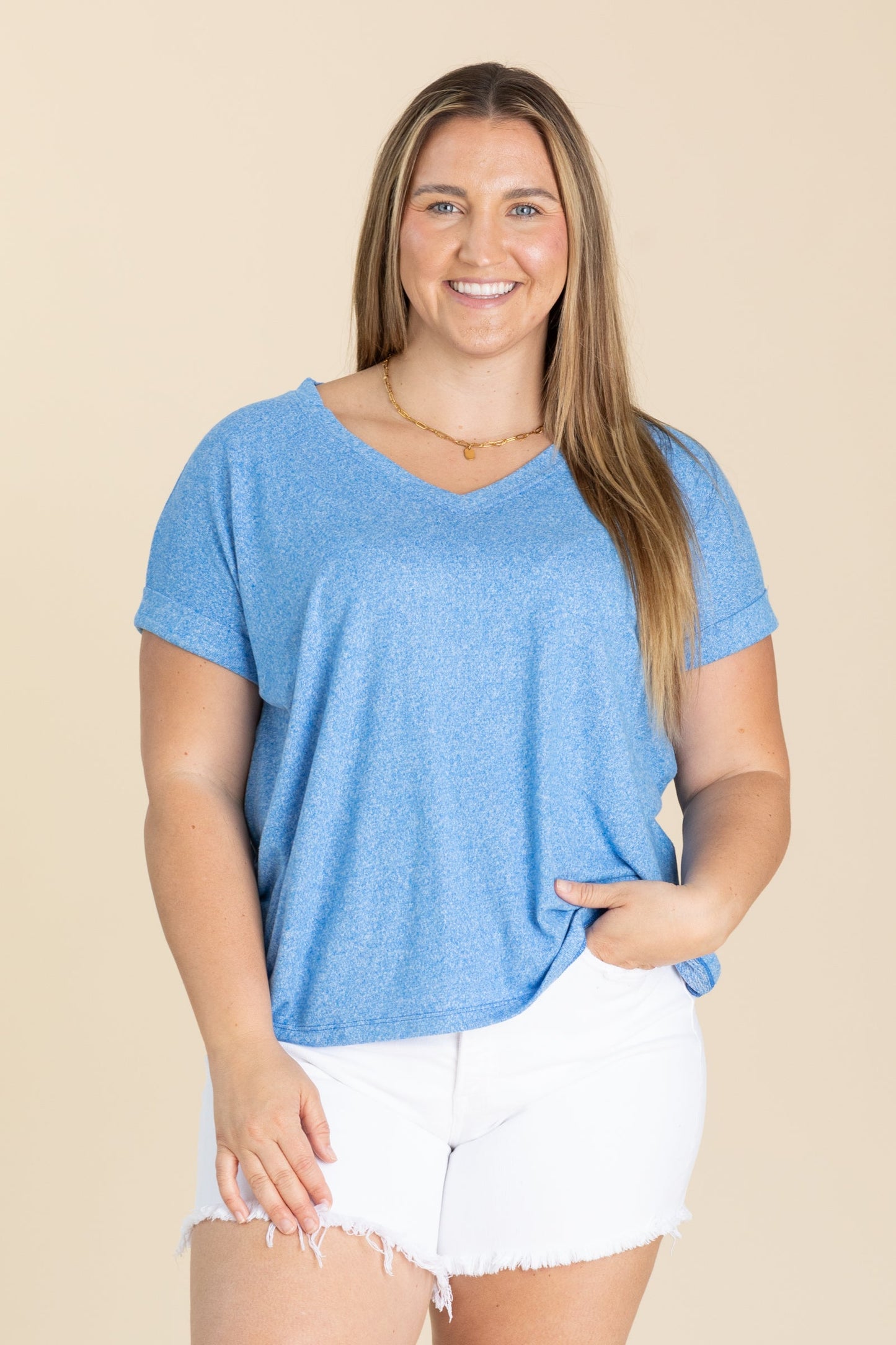 Soft Melange Hacci V-Neck Knit Tee