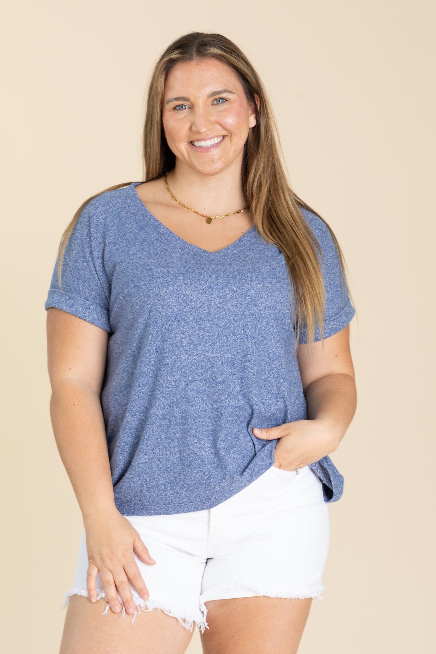 Soft Melange Hacci V-Neck Knit Tee