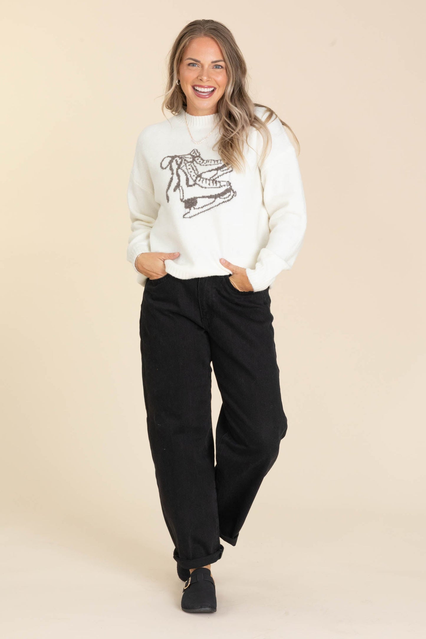 Cream Ice Skate Jacquared Knit Sweater