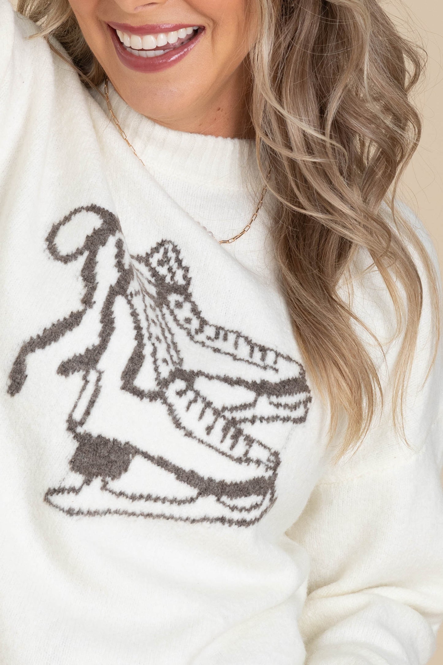 Cream Ice Skate Jacquared Knit Sweater