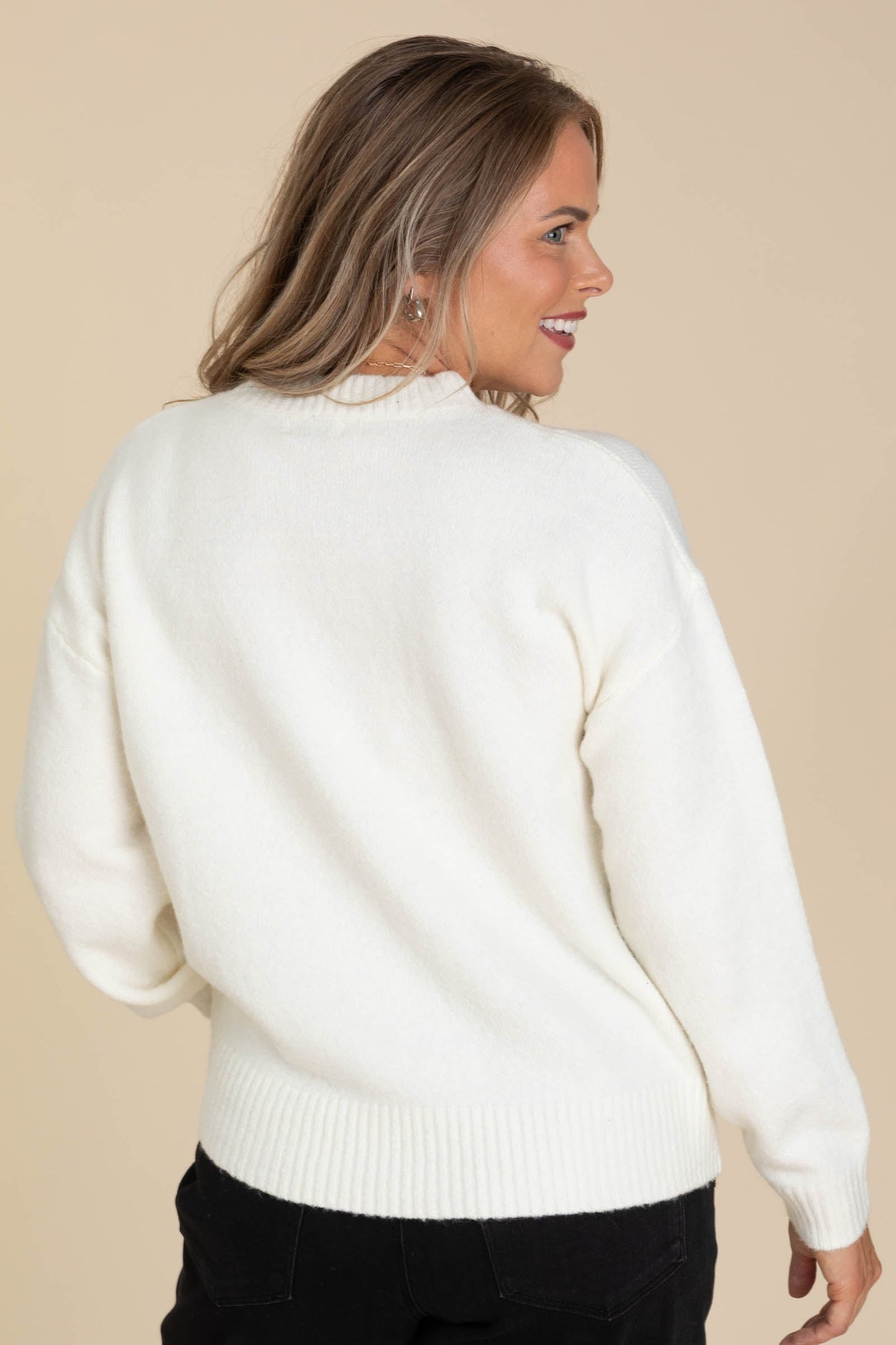 Cream Ice Skate Jacquared Knit Sweater