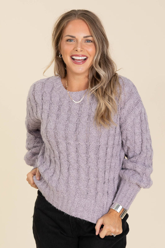 Lavender Plush Marled Cable Knit Sweater
