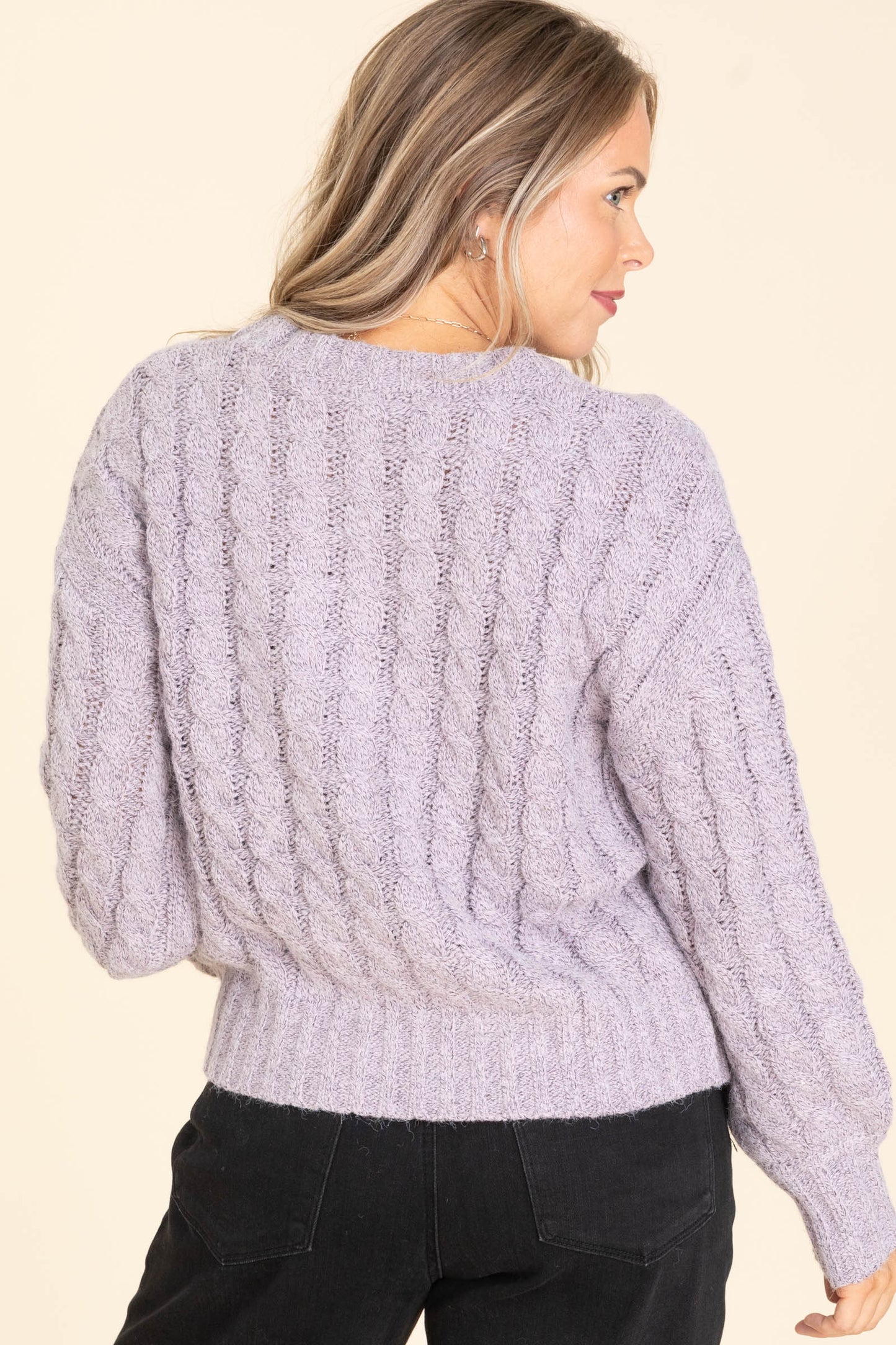 Lavender Plush Marled Cable Knit Sweater