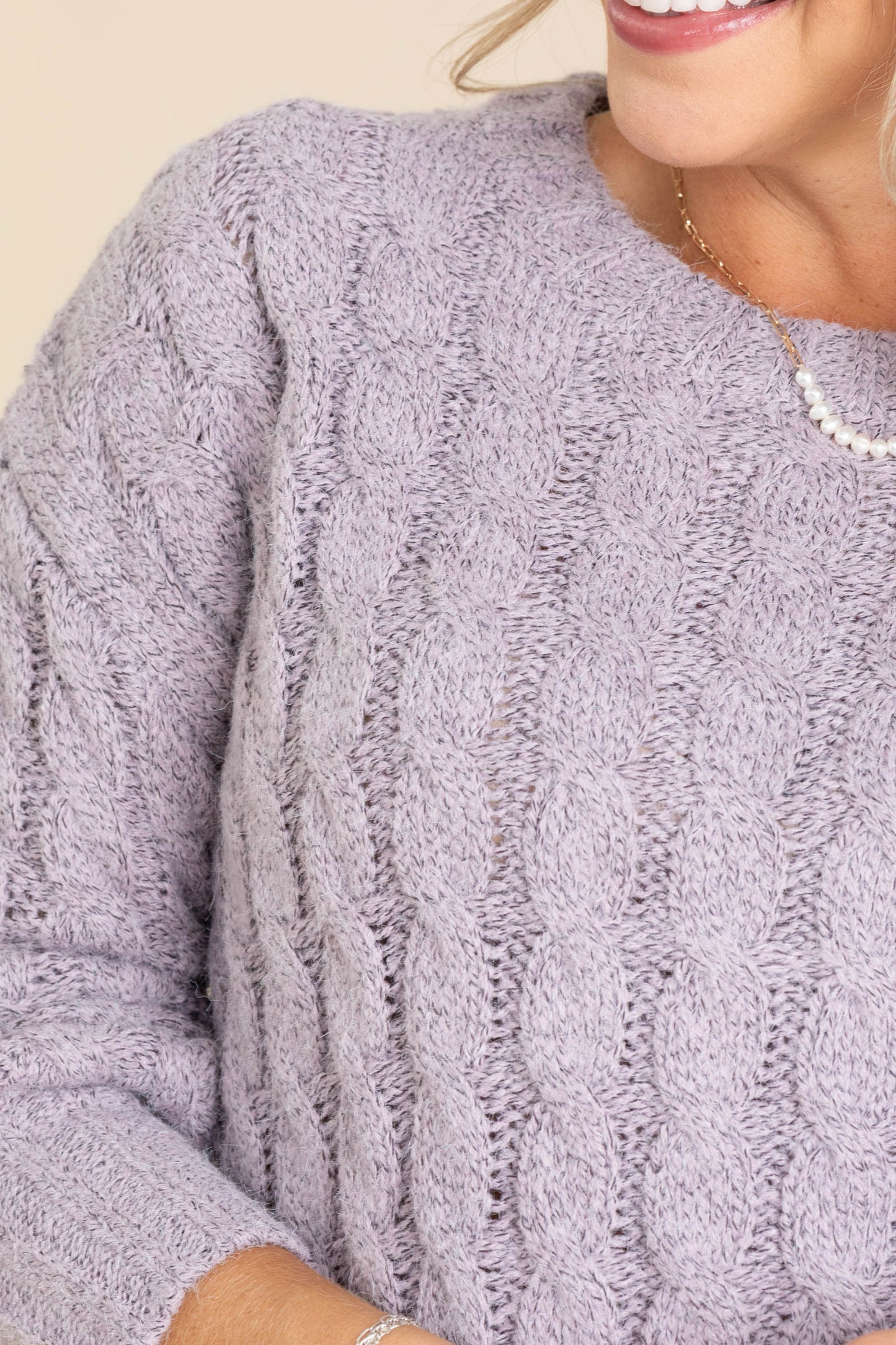 Lavender Plush Marled Cable Knit Sweater