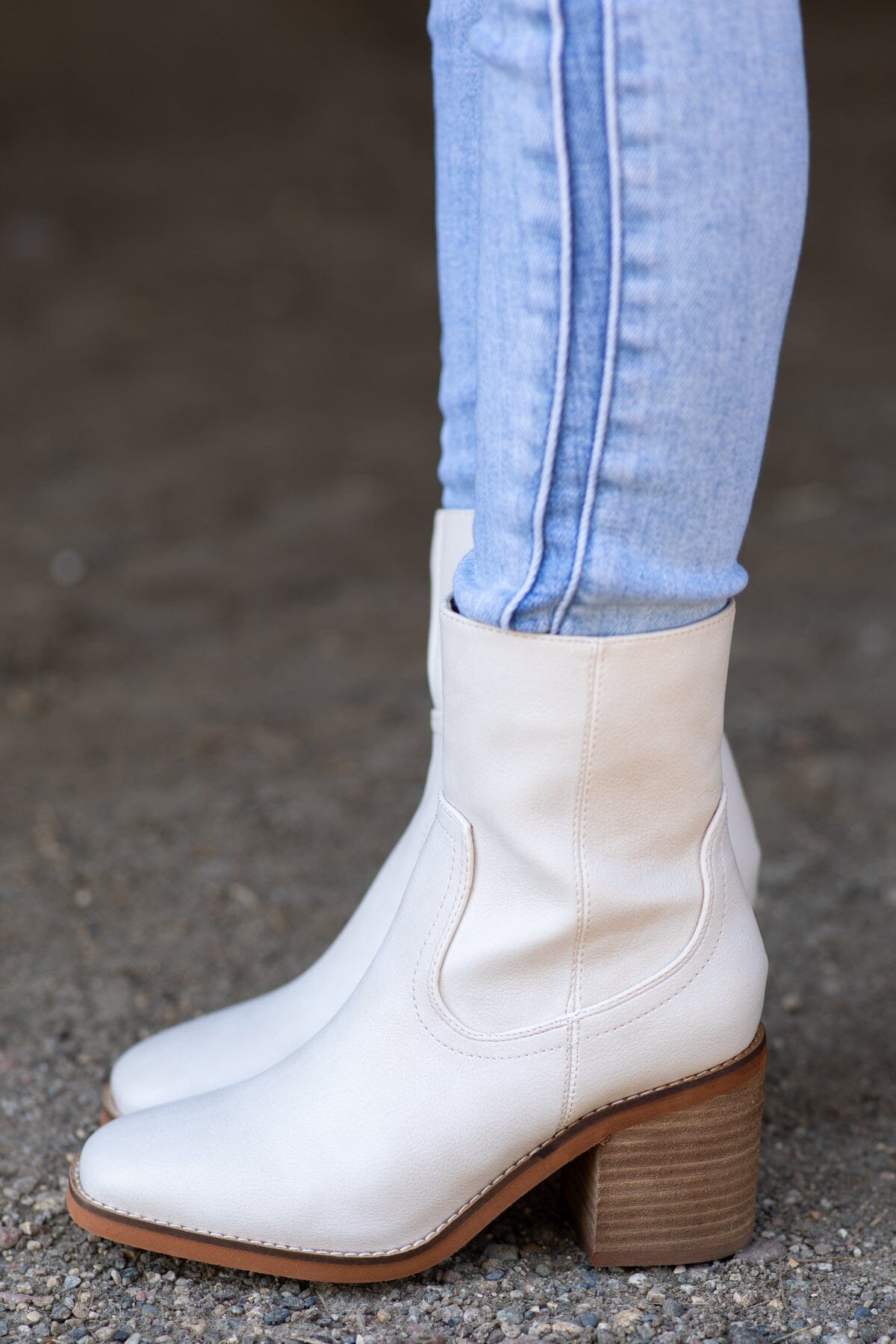 Cream Square Toe Booties