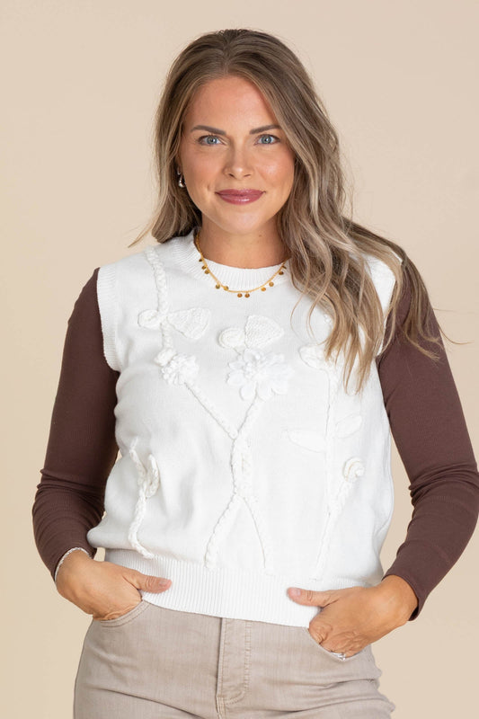 Off White Floral Tank Sweater Top