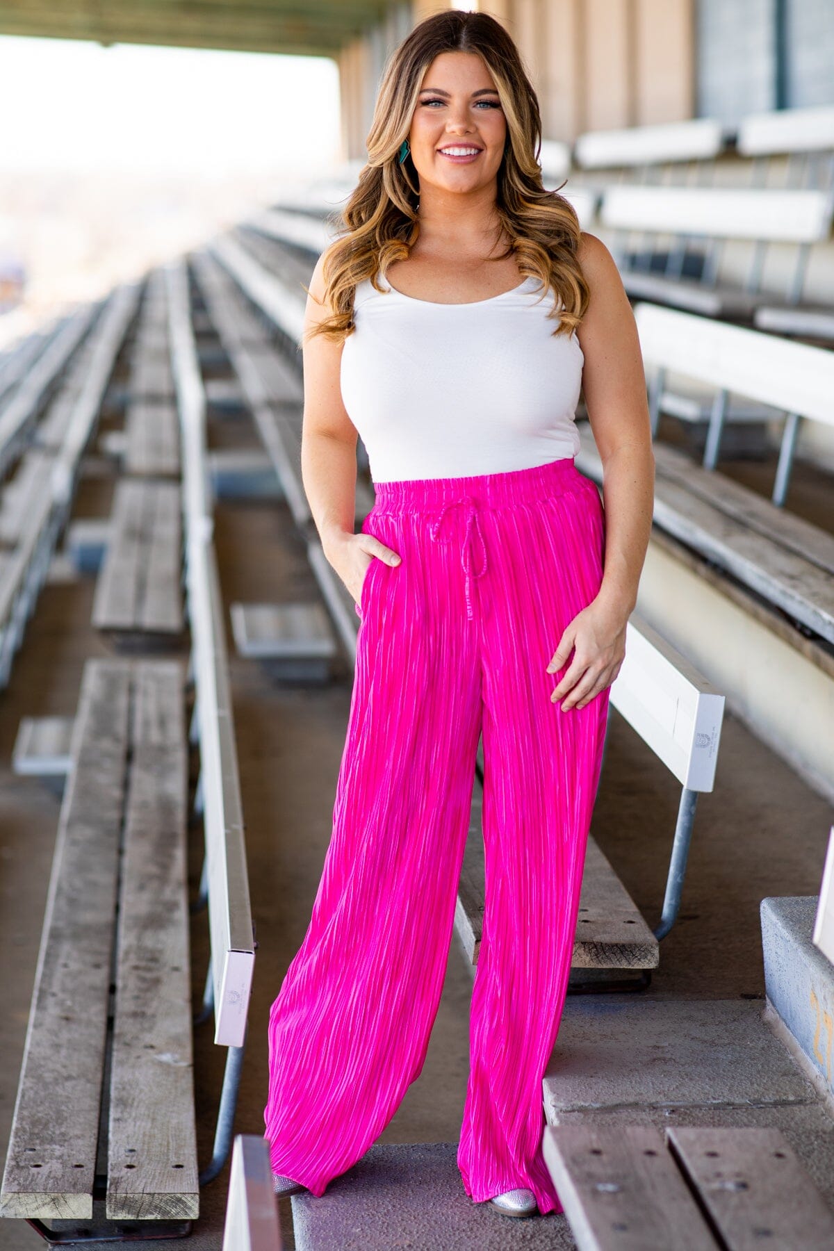 Hot Pink Crystal Pleat Top and Pants Set