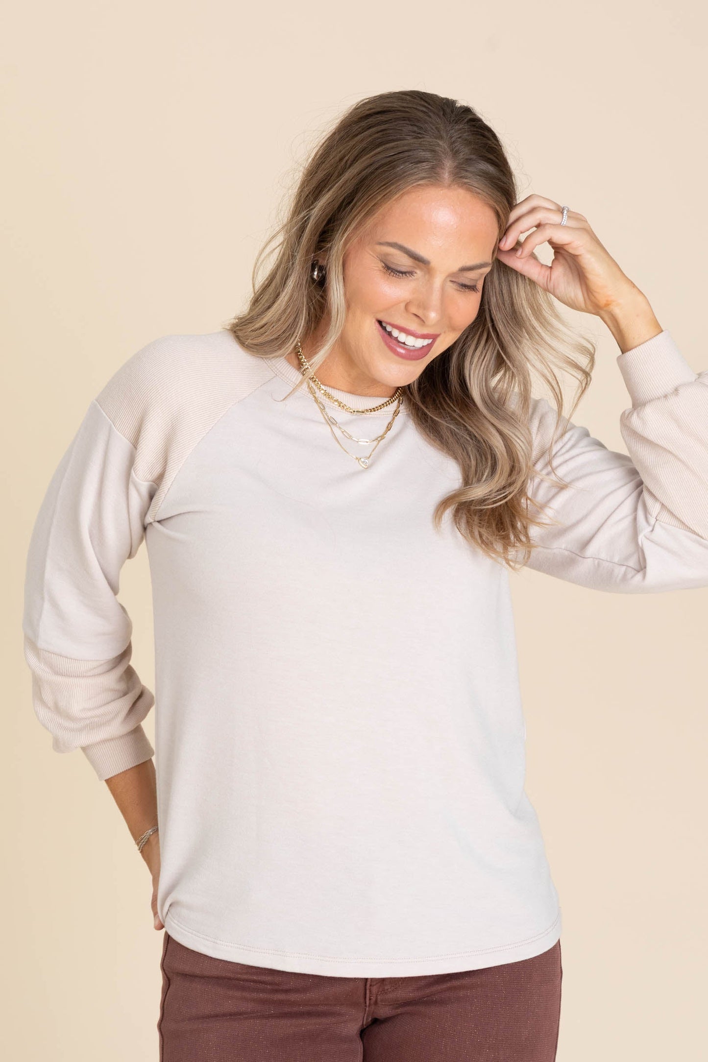Monaco Rib Long Sleeve Knit Tops