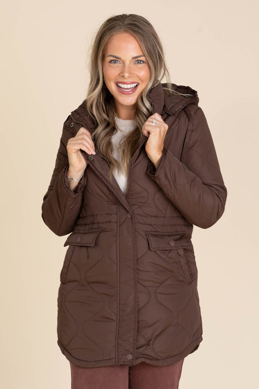 Long Puffer Quilted Hooded Coats