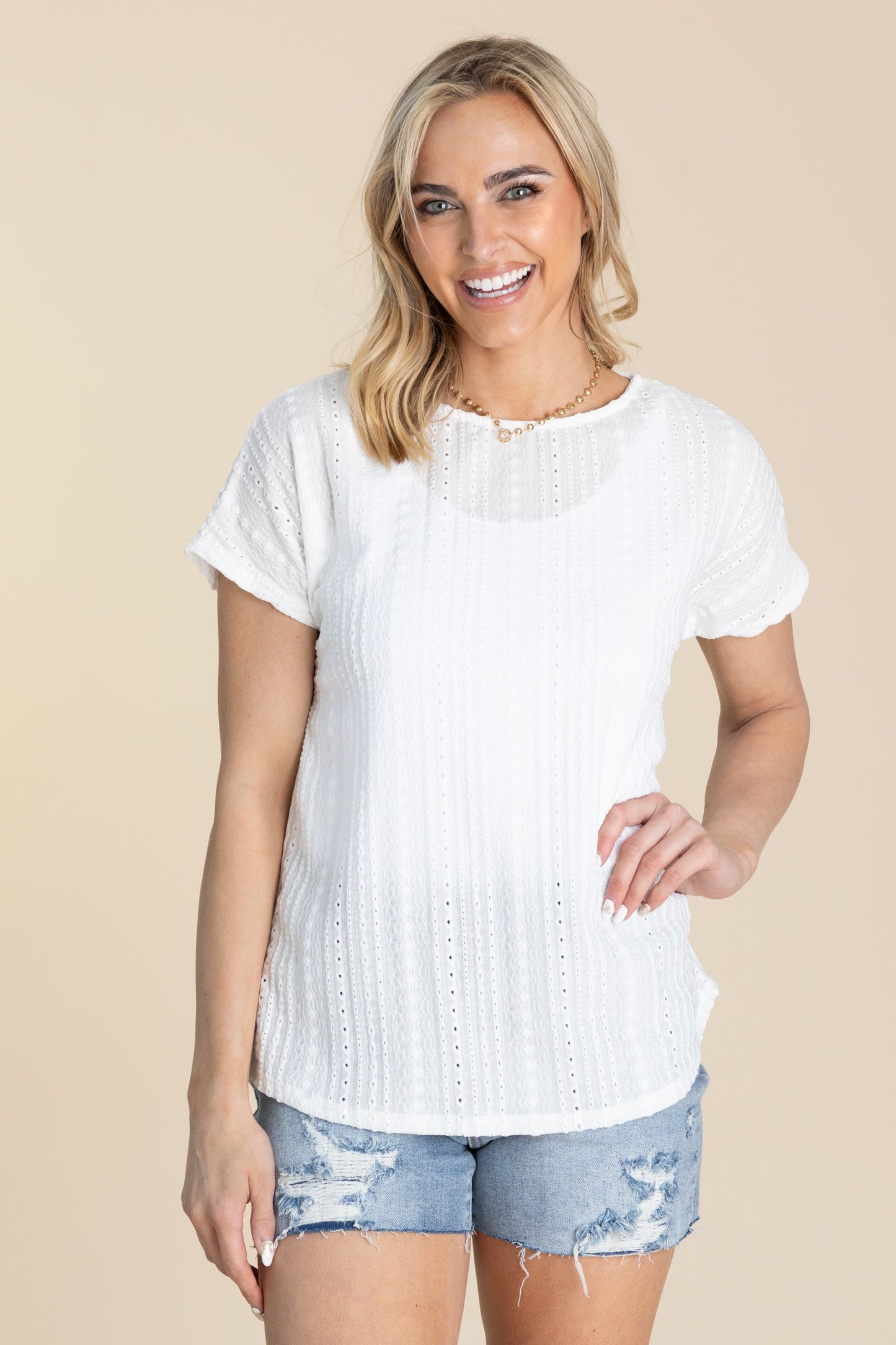 White Eyelet Lace Boho Blouse Top