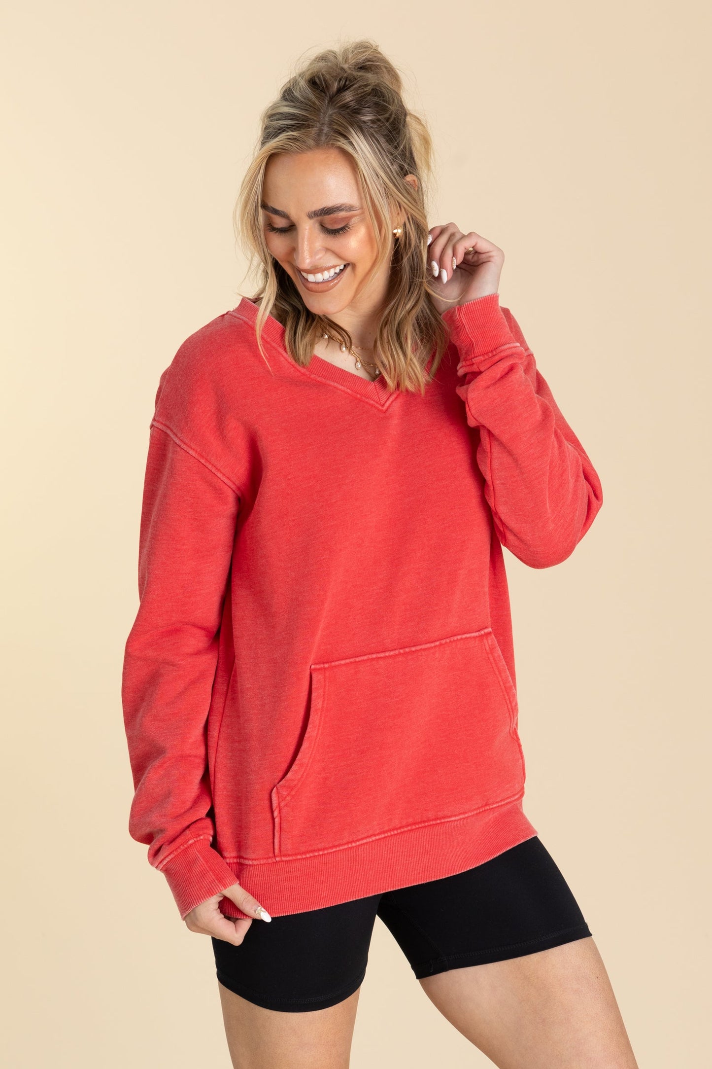 Pigment Dyed Cozy Campfire V-Neck Sweatshirt
