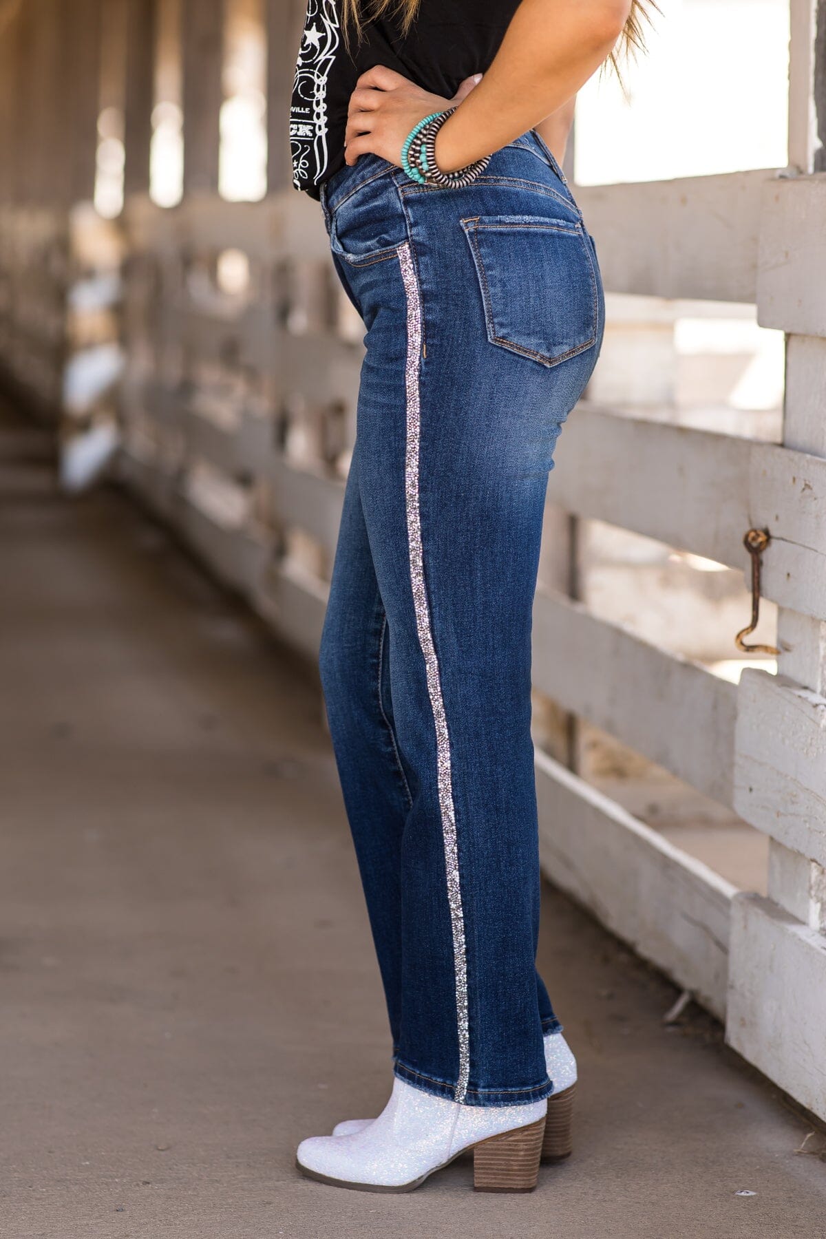 Risen Dark Wash Rhinestone Embellished Jeans