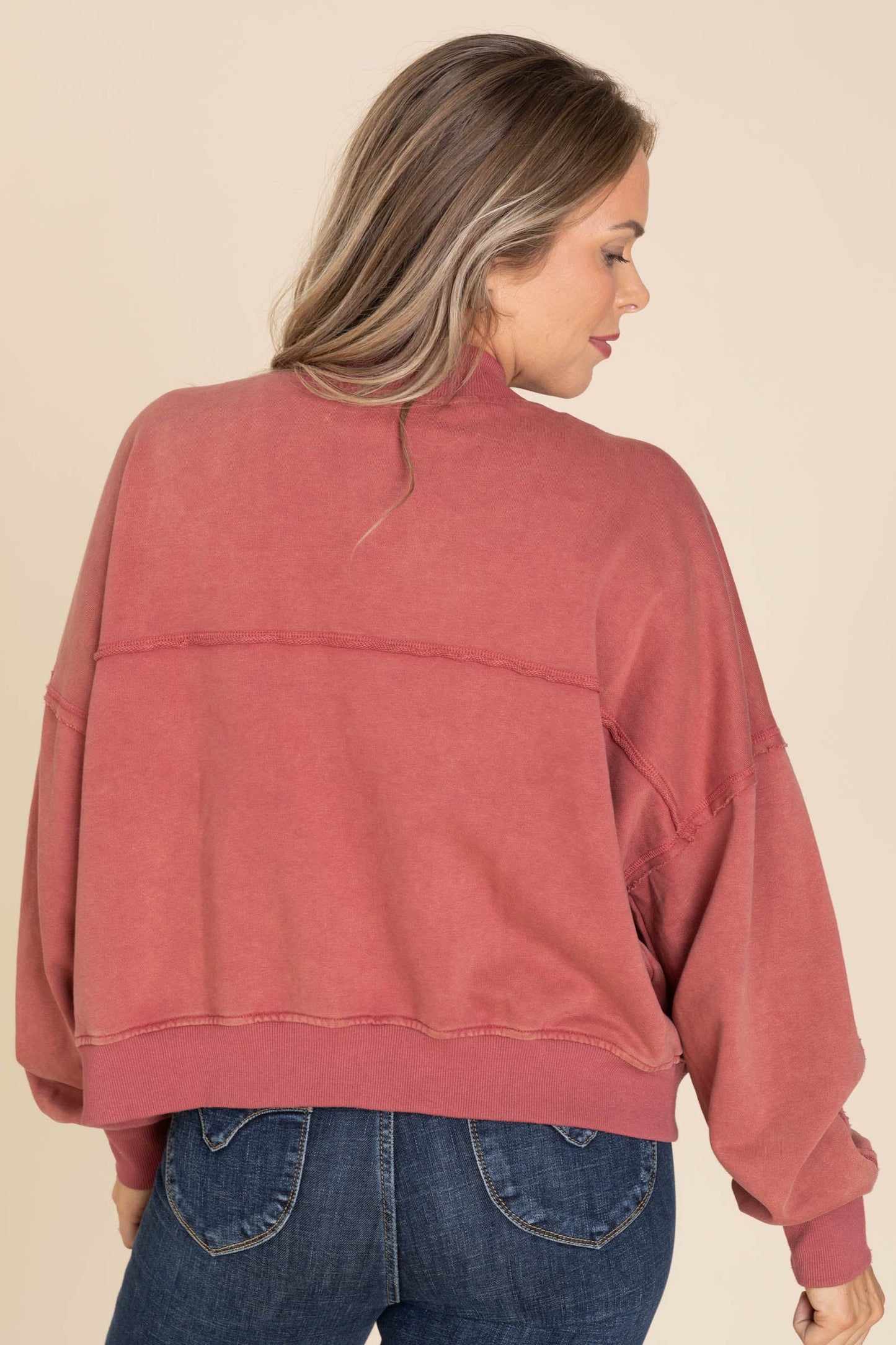 Wine Mineral Washed French Terry Cardigan