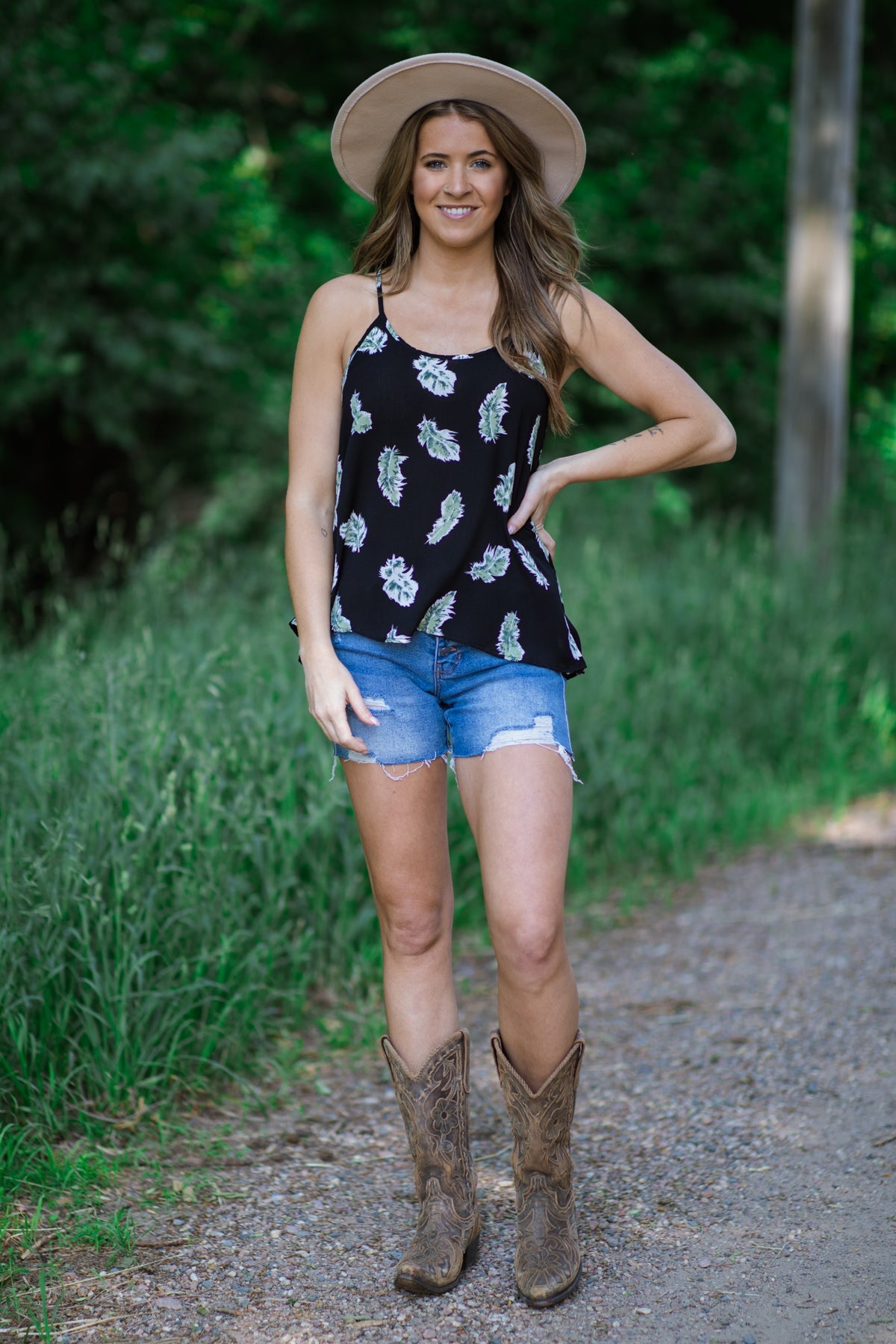 Black and Green Leaf Print Tank
