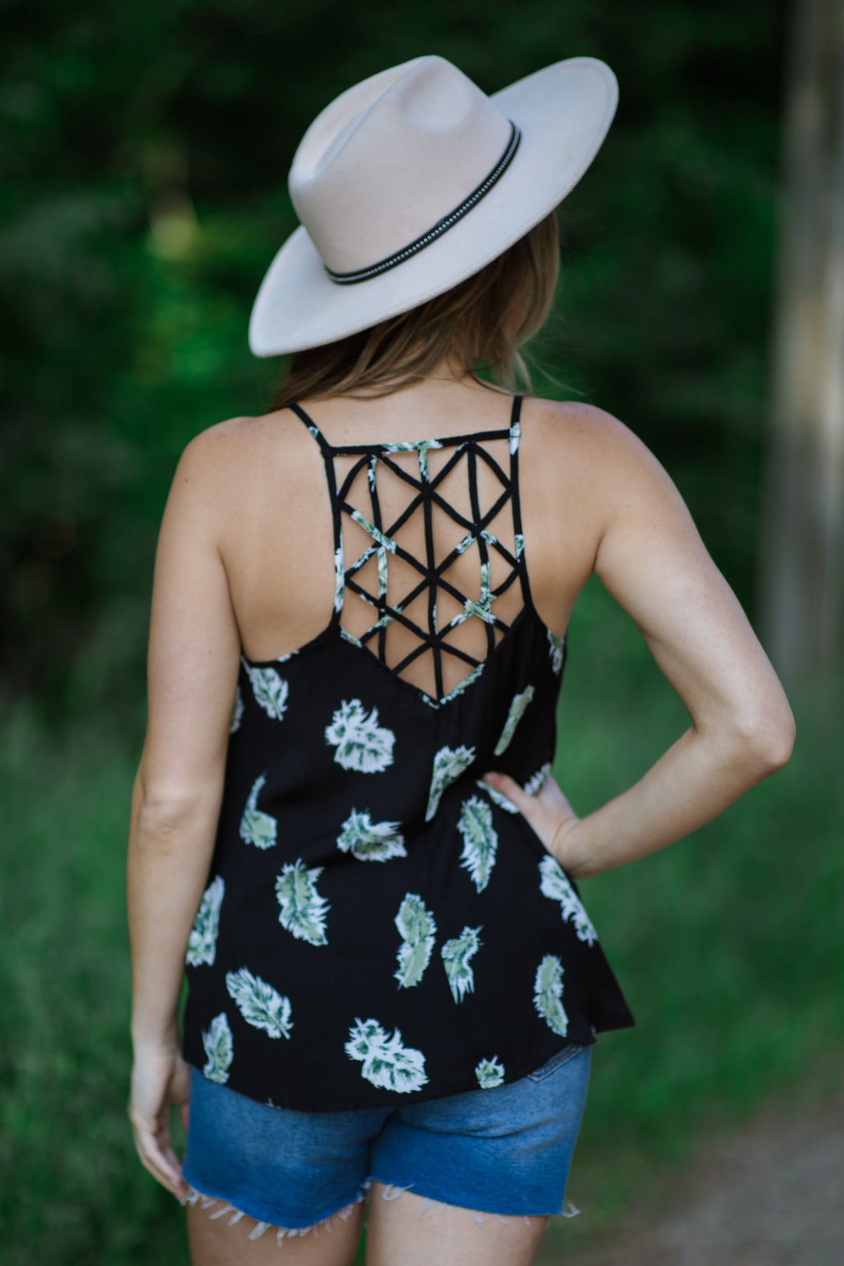 Black and Green Leaf Print Tank
