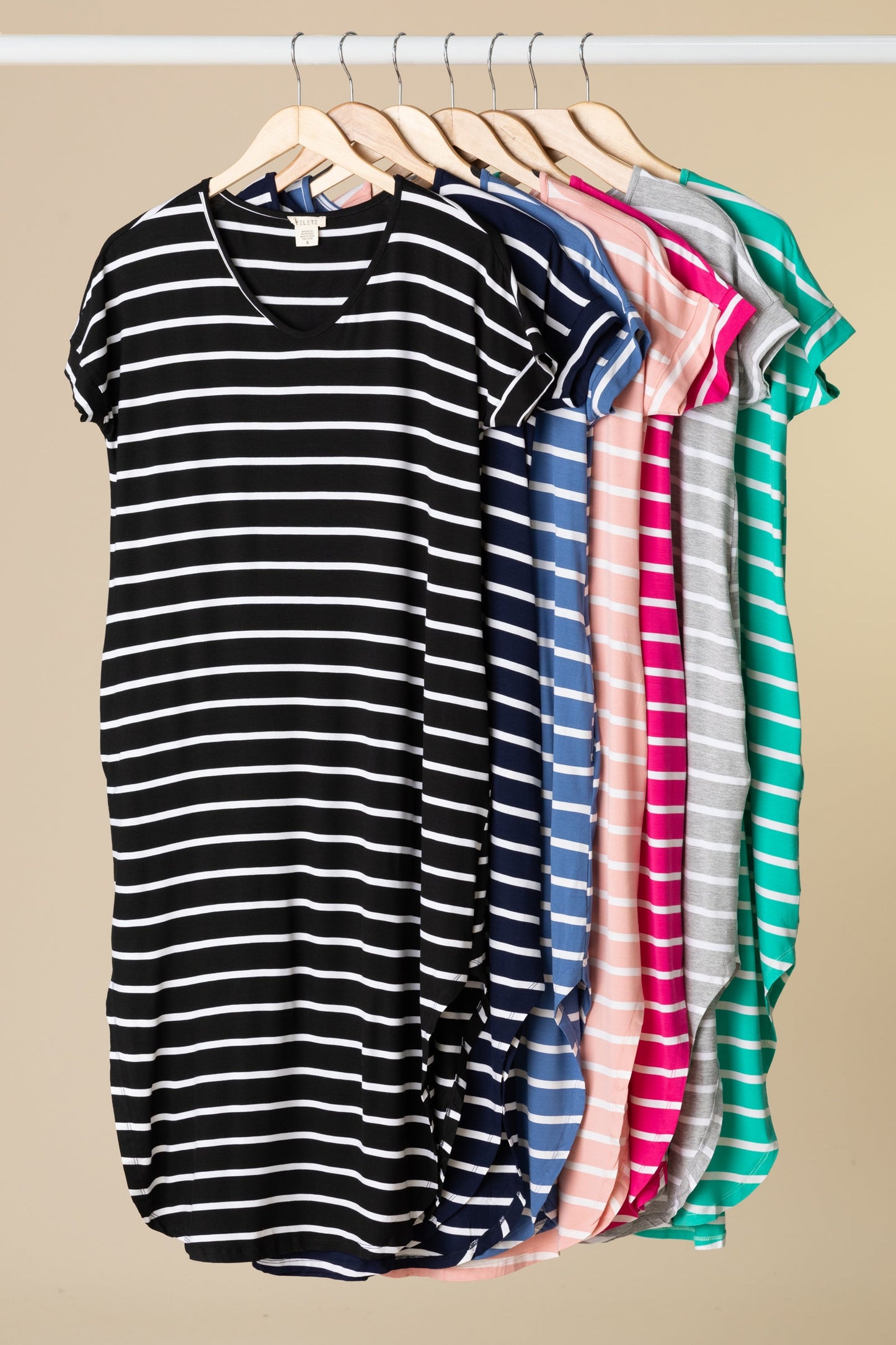 Striped Curved Hem Midi Dress With Pockets