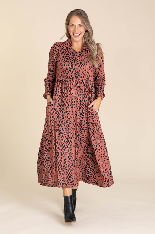 Terracotta Maxi Dress With Spots