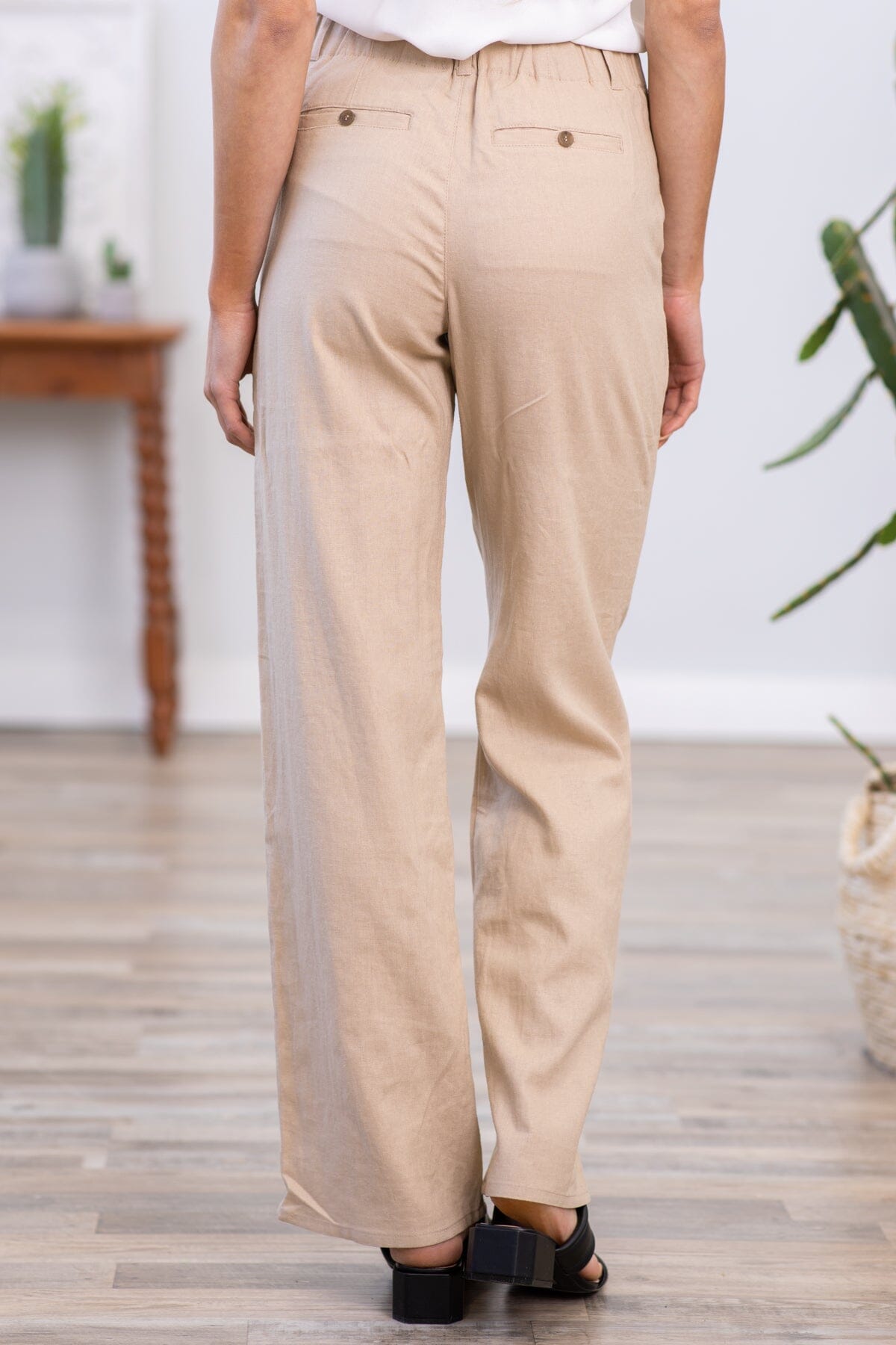 Tan Wide Leg Trouser Pants