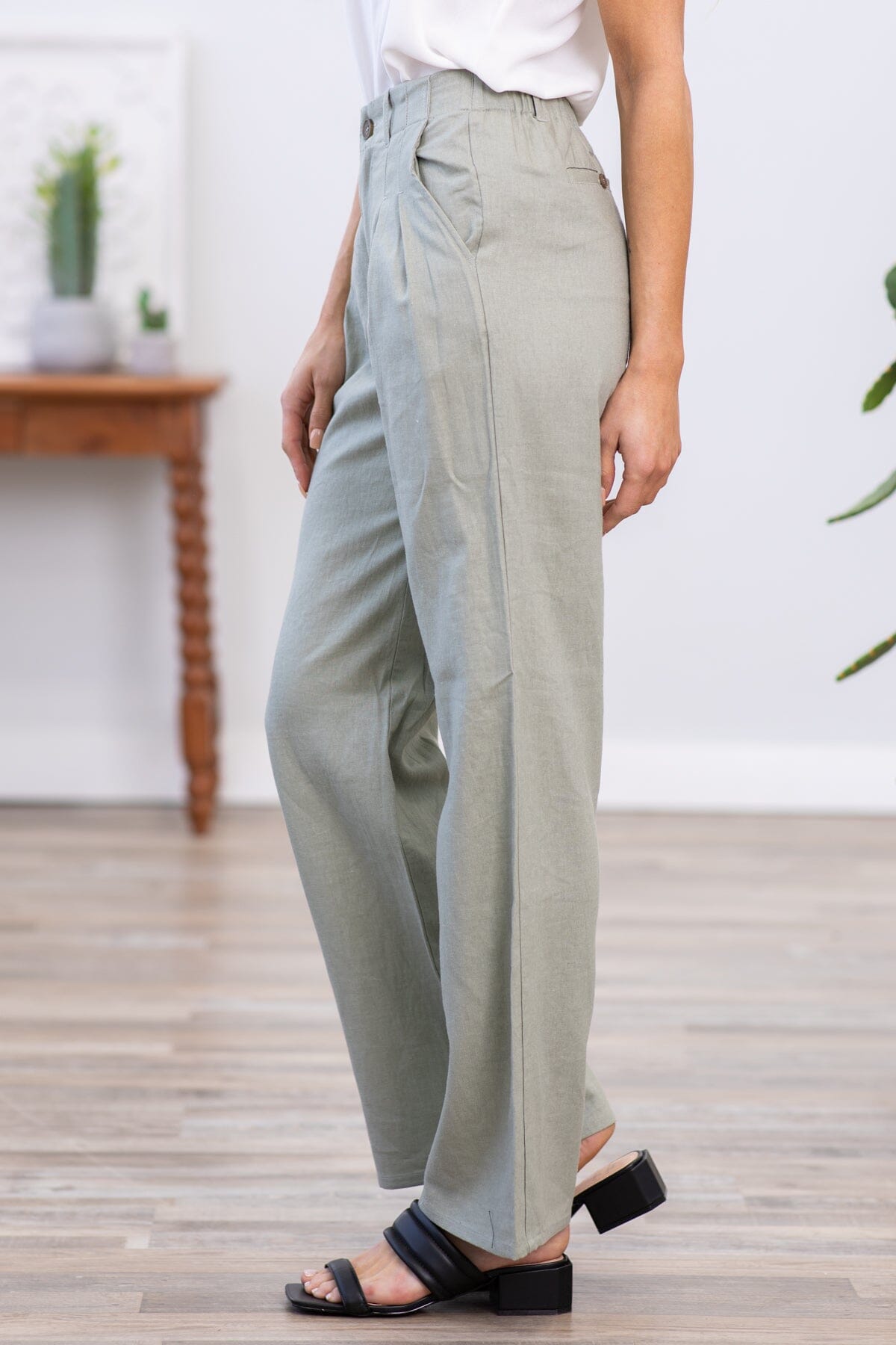 Dark Sage Wide Leg Trouser Pants