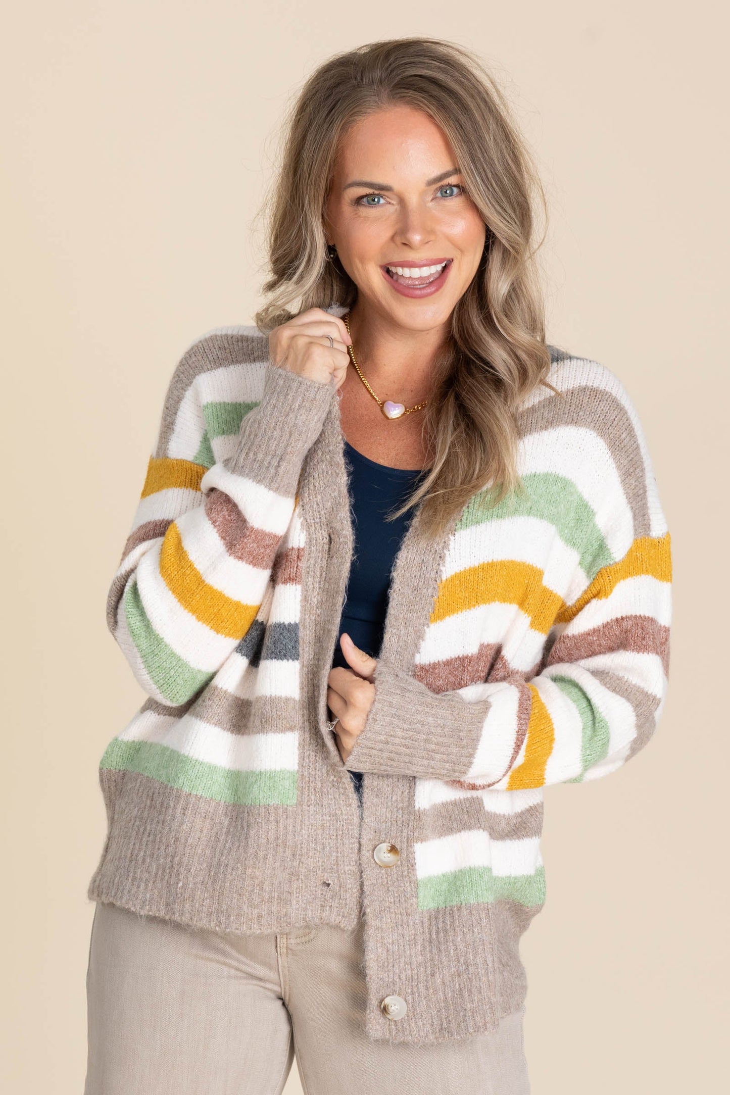 Mocha Multicolor Button Up Cardigan Sweater