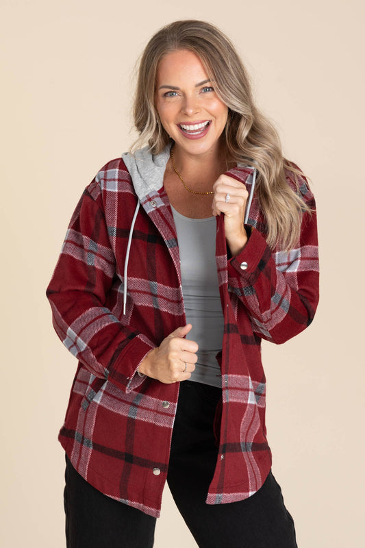 Plaid Hooded Jackets With Drawstrings