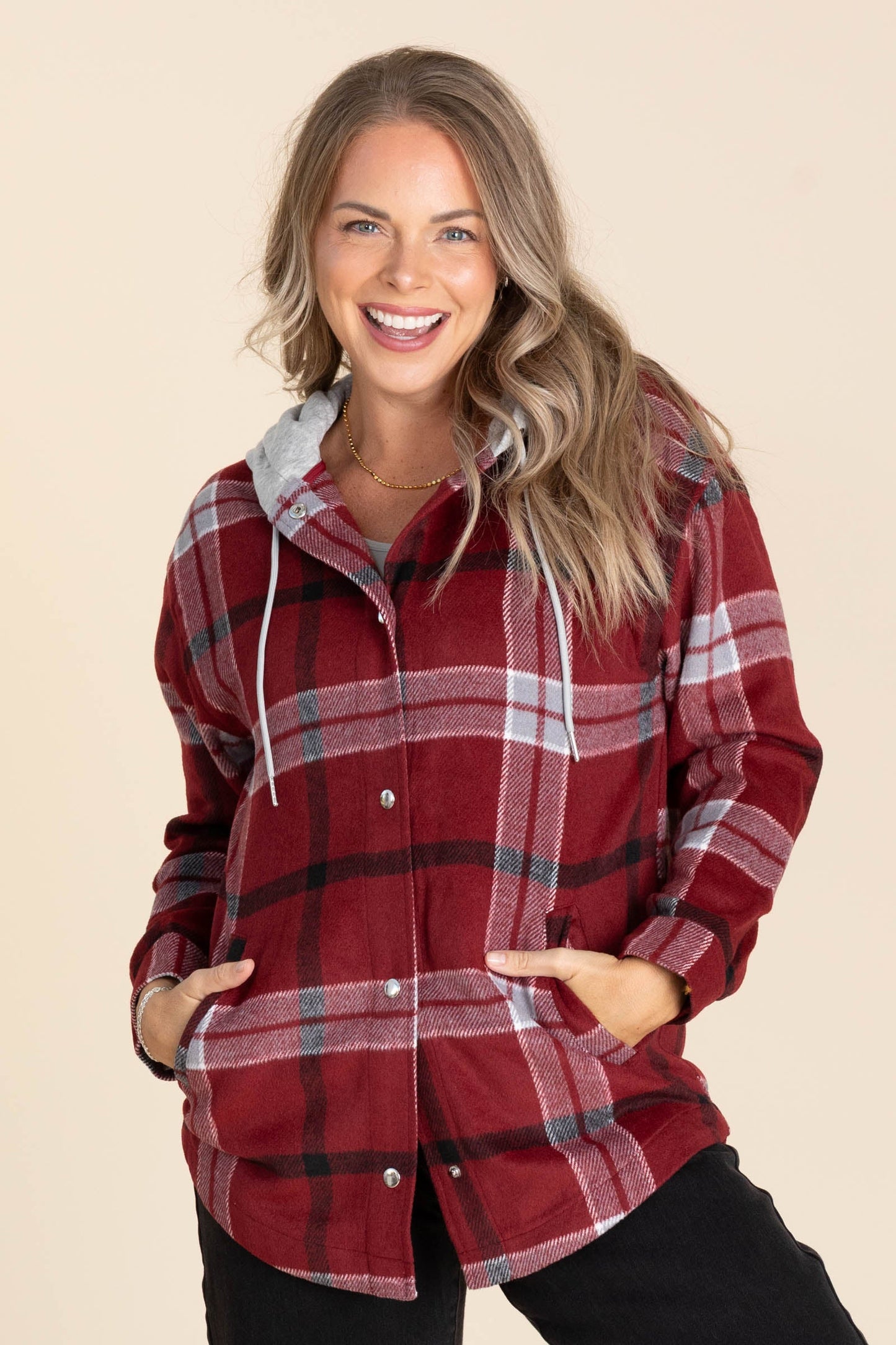 Plaid Hooded Jackets With Drawstrings