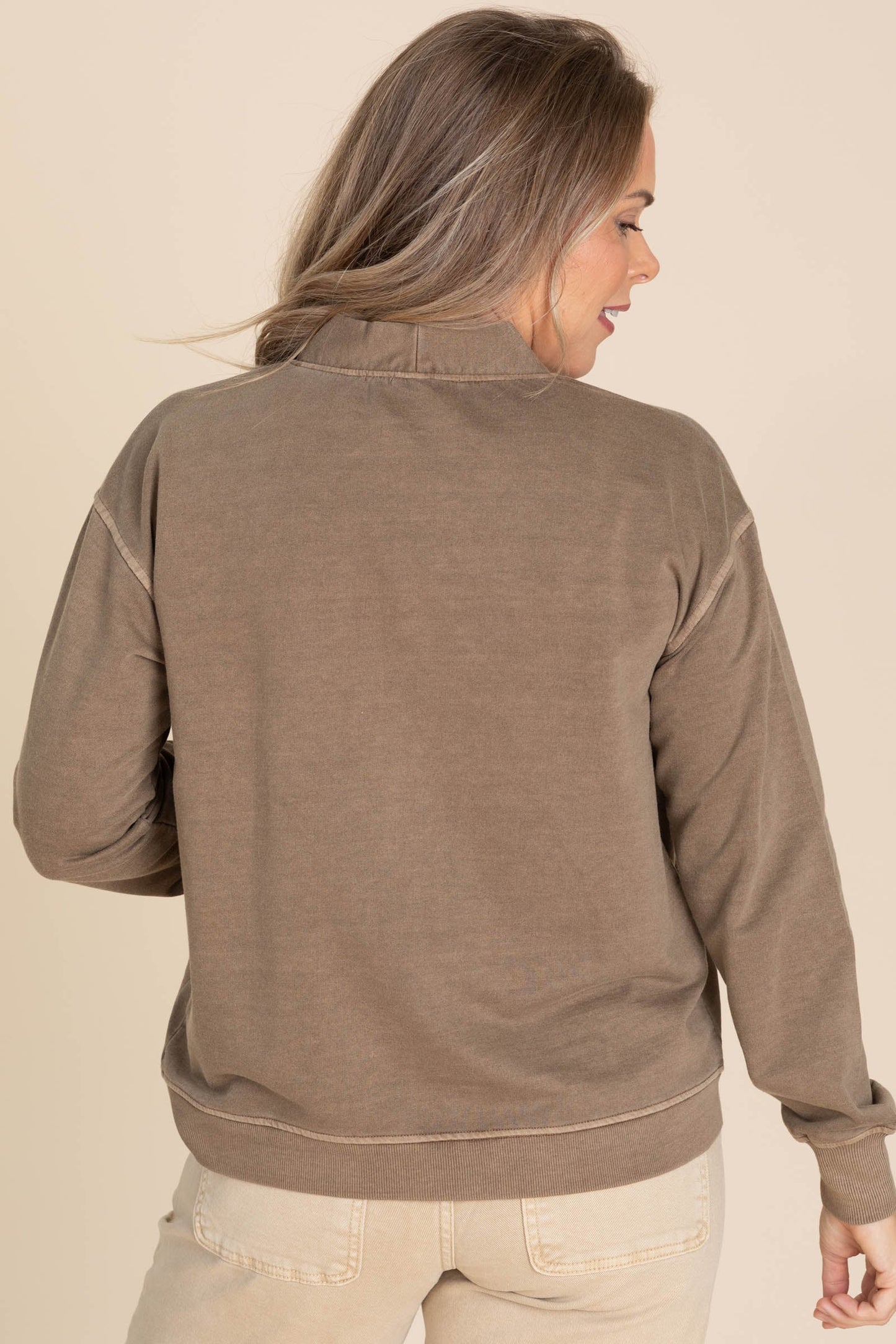 Brown Washed Detail Button Long Sleeve Cardigan