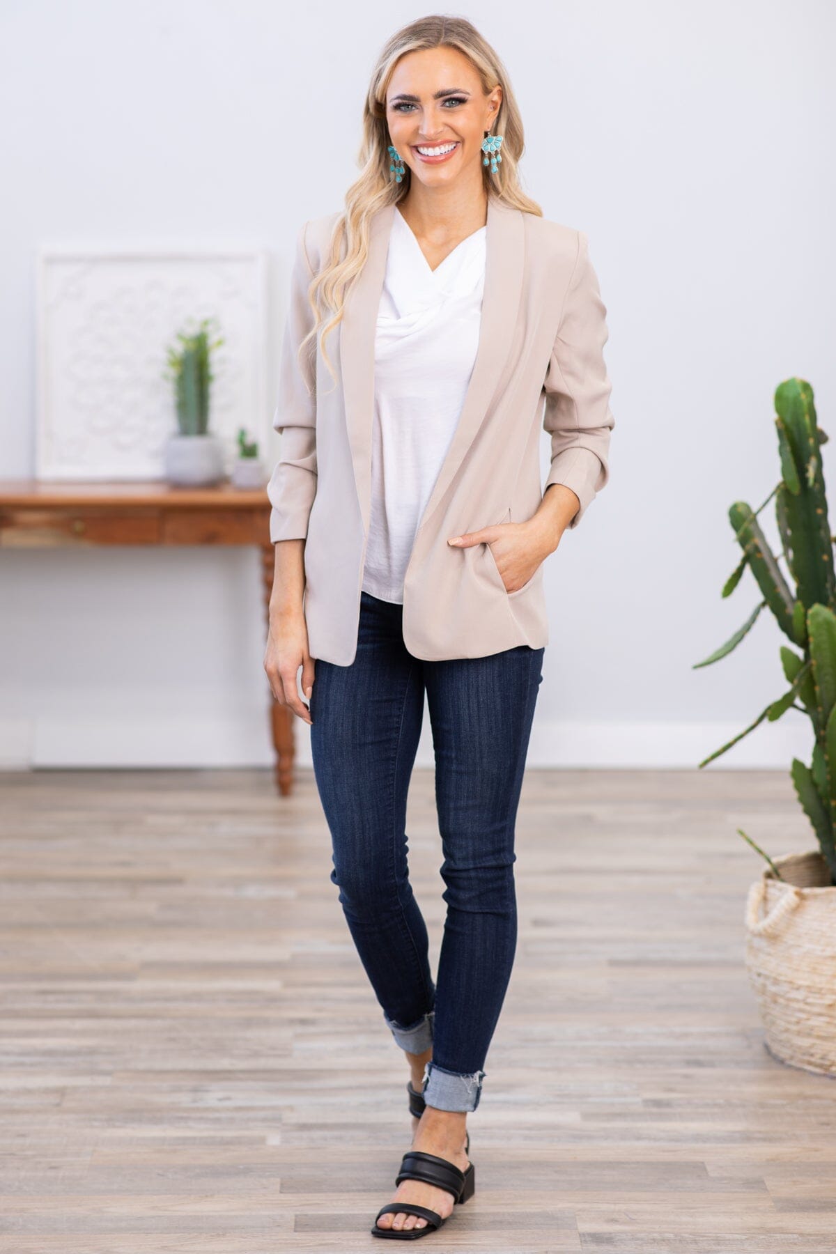 White Drape Neck Textured Tank