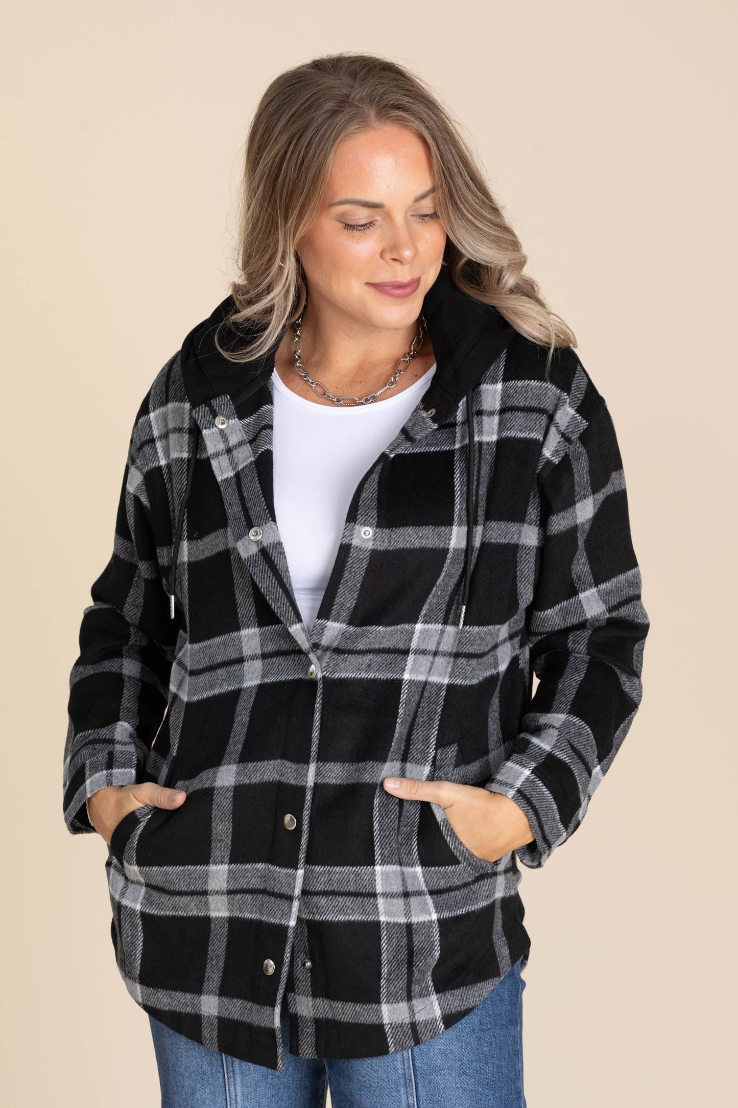 Plaid Hooded Jackets With Drawstrings