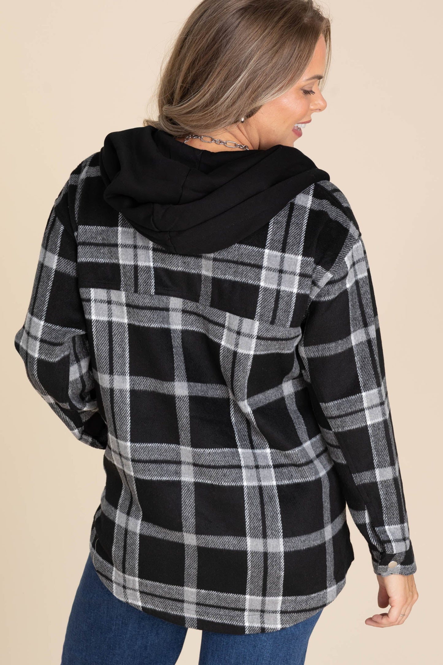 Plaid Hooded Jackets With Drawstrings