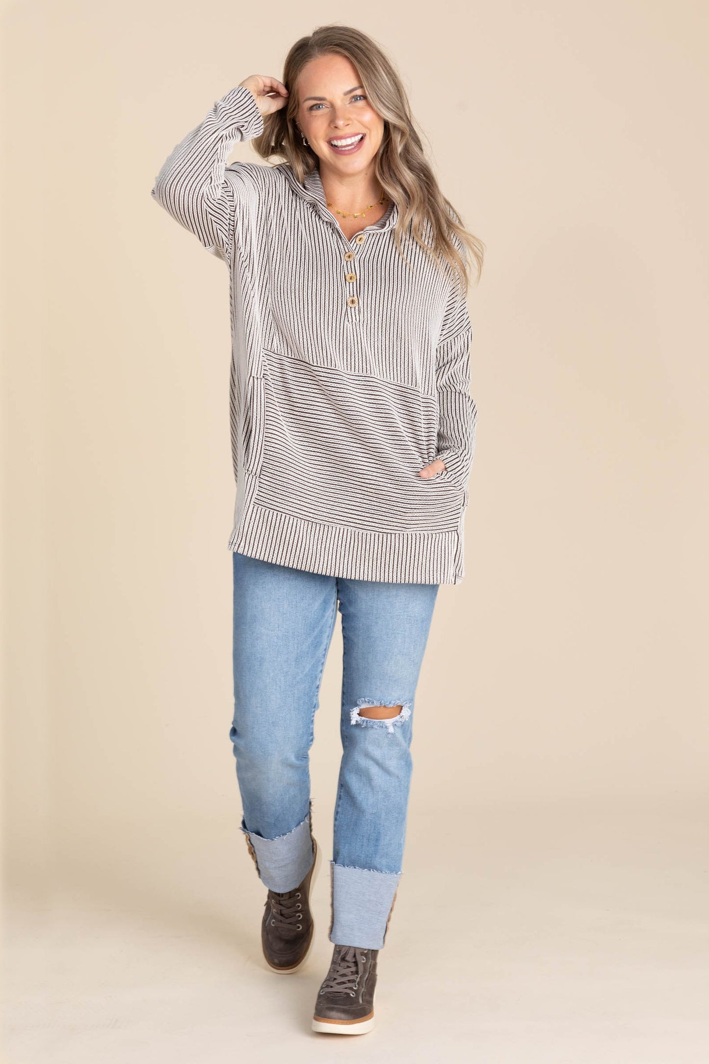 Risen Medium Wash Cuffed Straight Leg Jeans