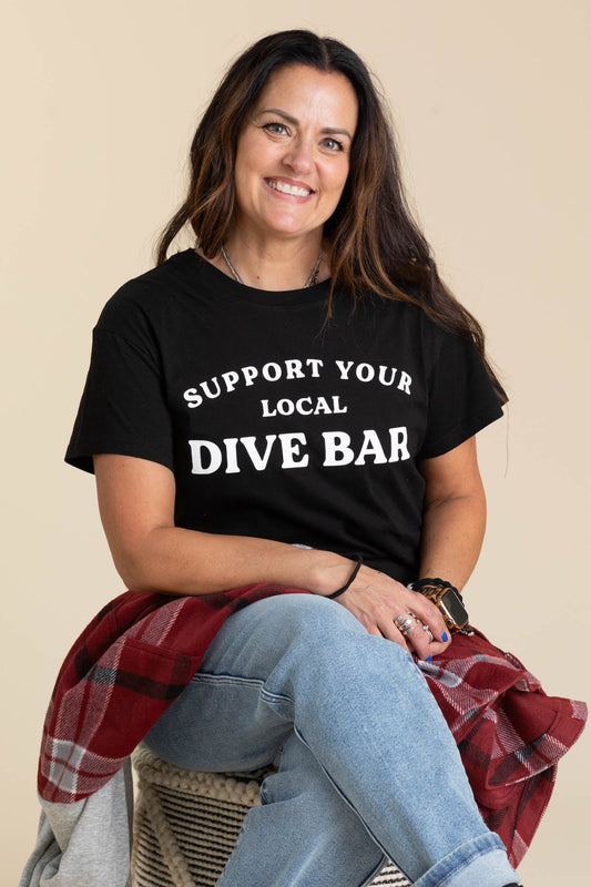 Black Support Your Local Dive Bar Knit Tee