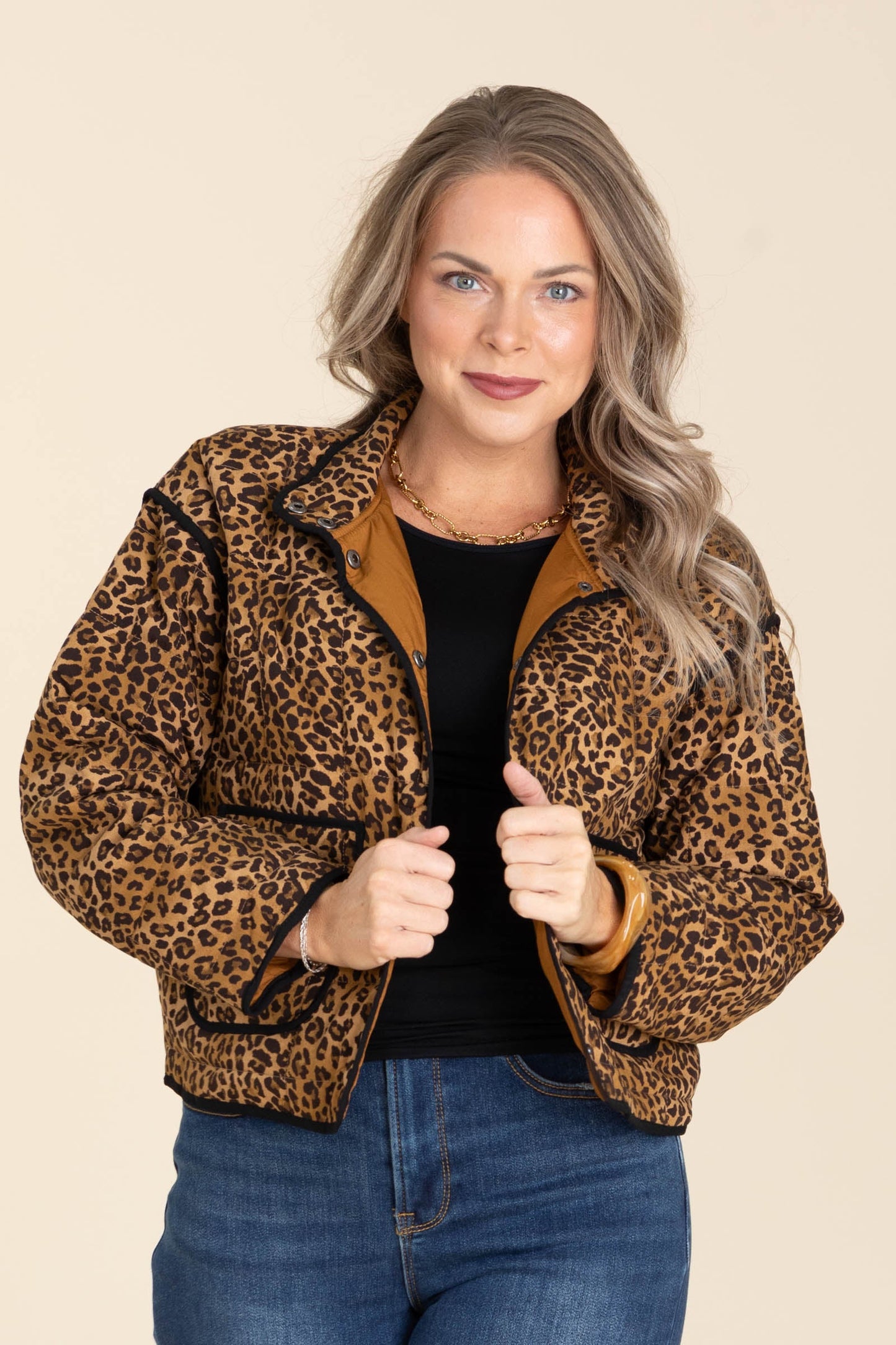Leopard Quilted Button Down Jacket