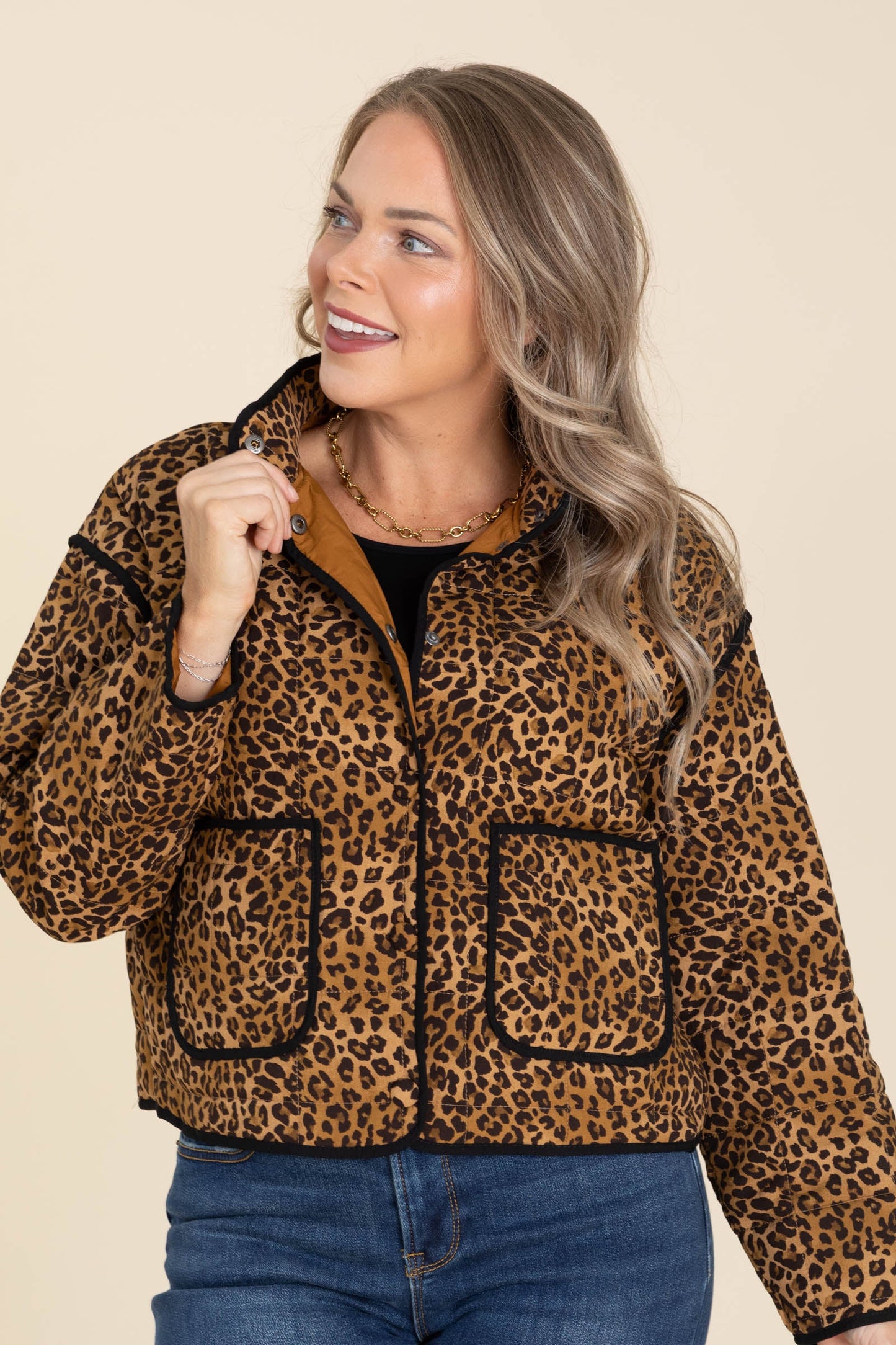 Leopard Quilted Button Down Jacket
