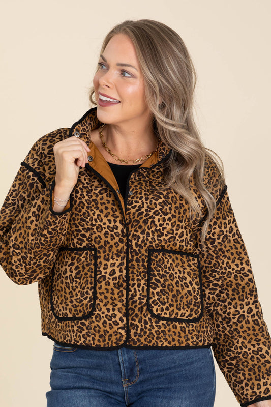 Leopard Quilted Button Down Jacket
